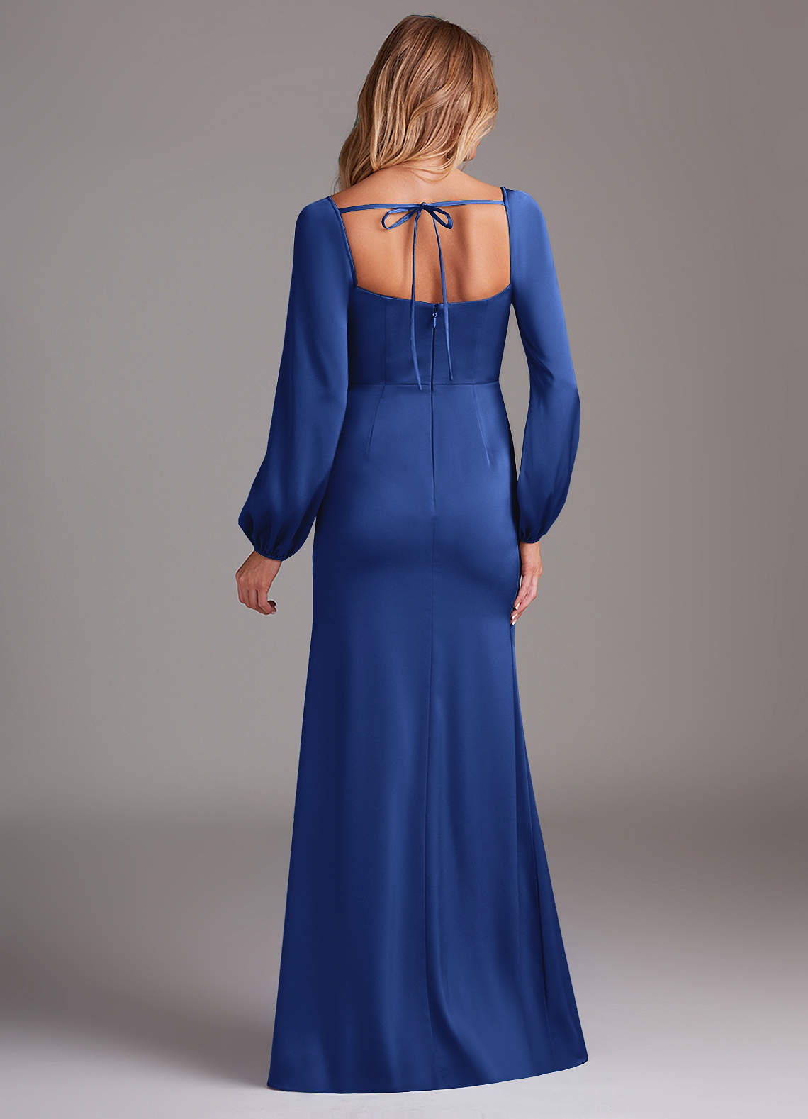 Azazie Sheath Cowl Long Sleeve Floor-Length Stretch Satin Bridesmaid Dresses - Royal Blue Azazie Sheath Cowl Long Sleeve Floor-Length Stretch Satin Bridesmaid Dresses - Royal Blue