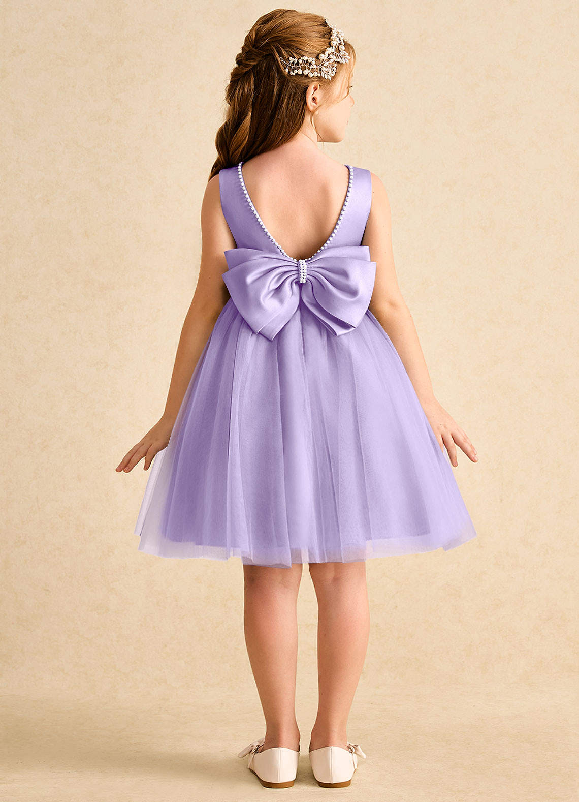 Azazie A-Line Scoop Neck Knee-Length Tulle Flower Girl Dresses - Lilac