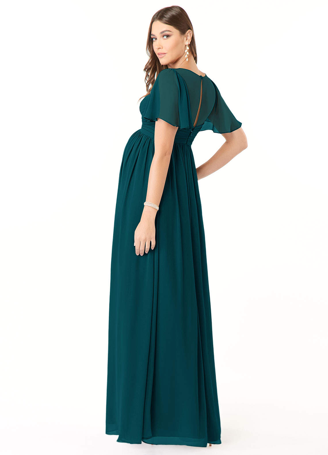 Azazie Verna vestidos de dama de honor de maternidad Vestido de Corte en A Cuello en V fruncido Hasta el suelo Gasa image3