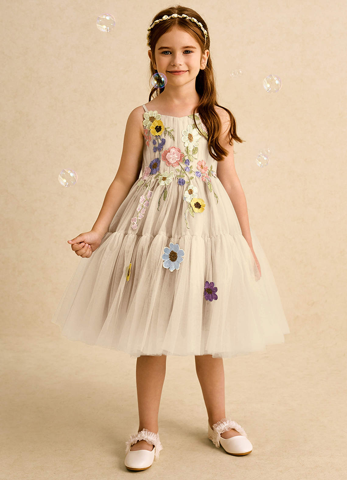 Azazie Osea vestidos de niña de las flores Vestido de Champán de Tul de Princesa con Plisado image1