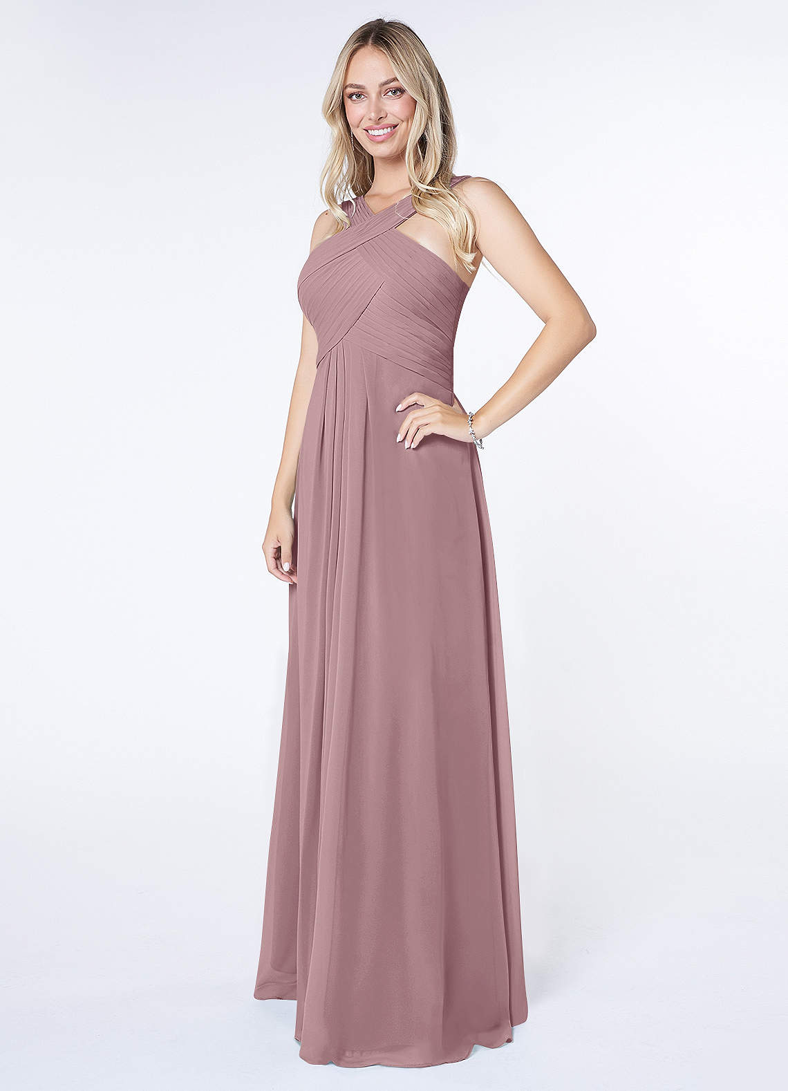 Azazie Kaleigh Bridesmaid Dresses A-Line Pleated Chiffon Floor-Length Dress image1