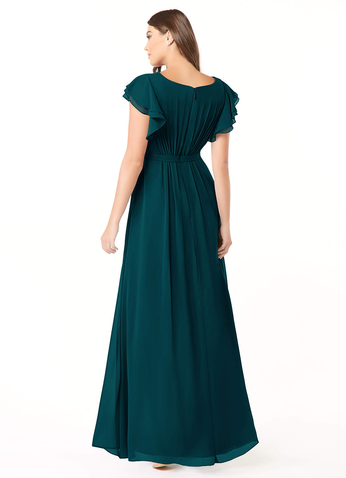 Azazie Daphne Modest Bridesmaid Dresses A-Line Ruffled Chiffon Floor-Length Dress image1