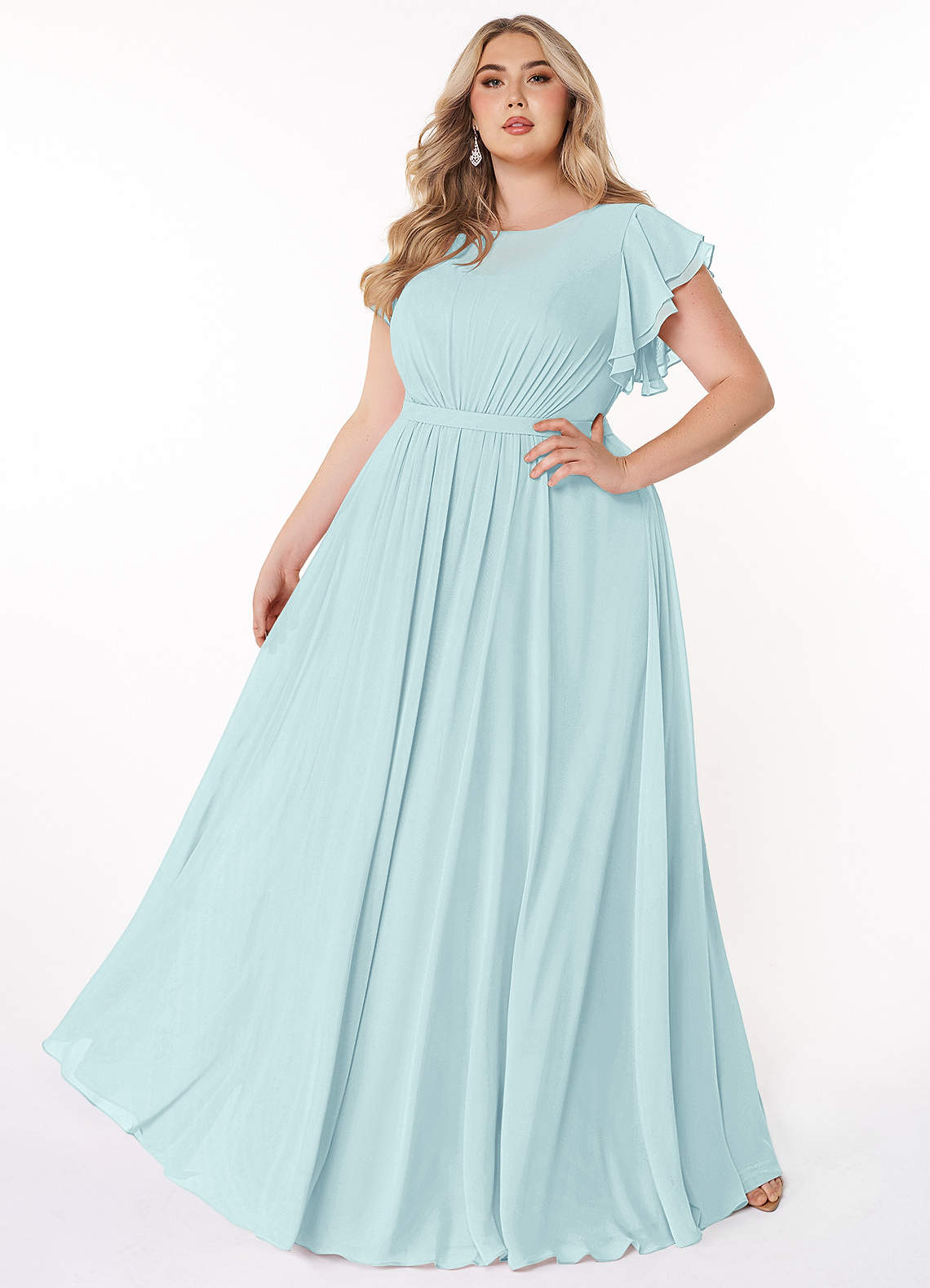 Azazie Daphne vestidos de dama de honor modestos Vestido de Corte En A Volantes Hasta el suelo Gasa image1