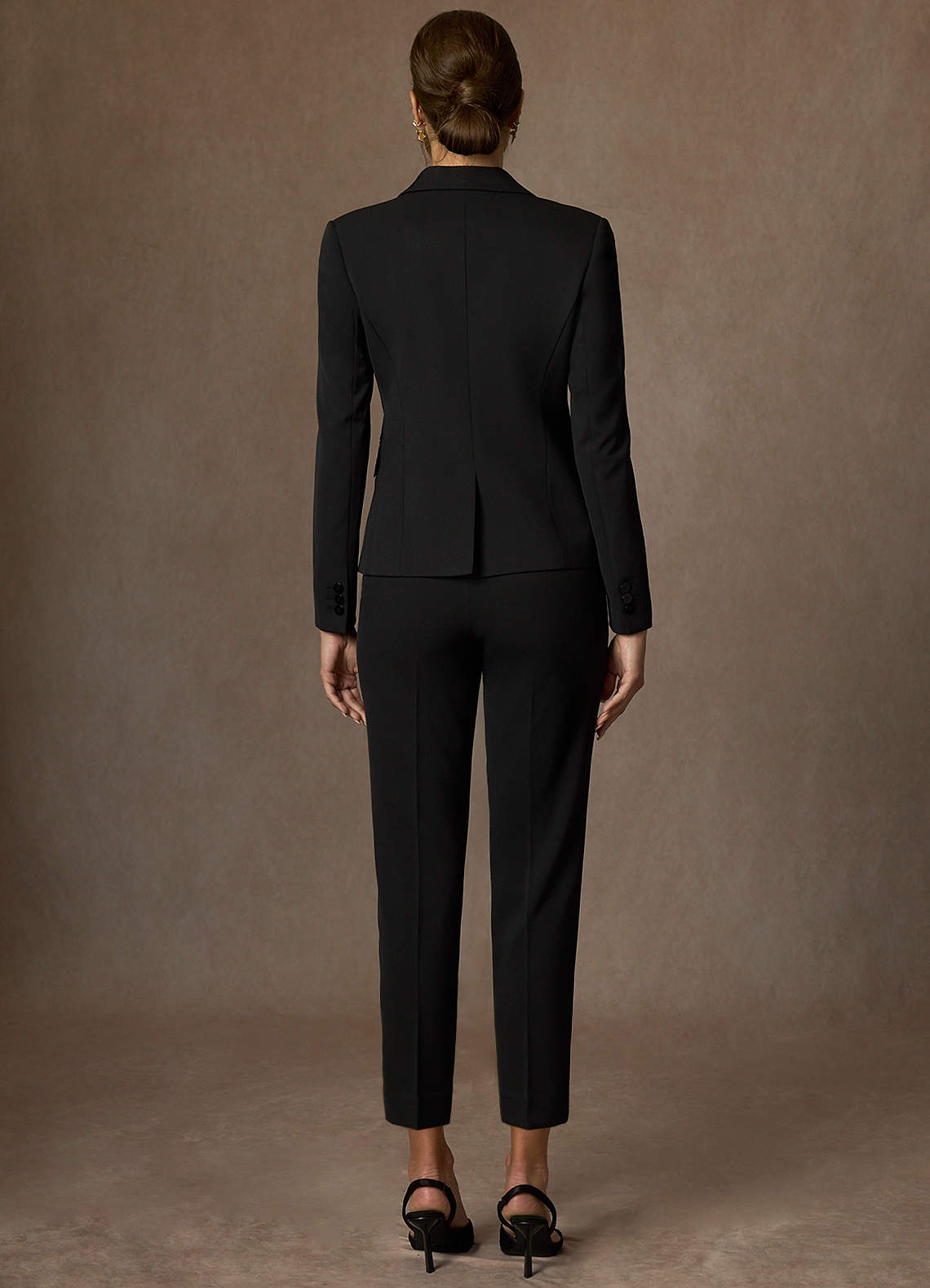 front Victoria Black Refined Weave Cropped Pants Suit