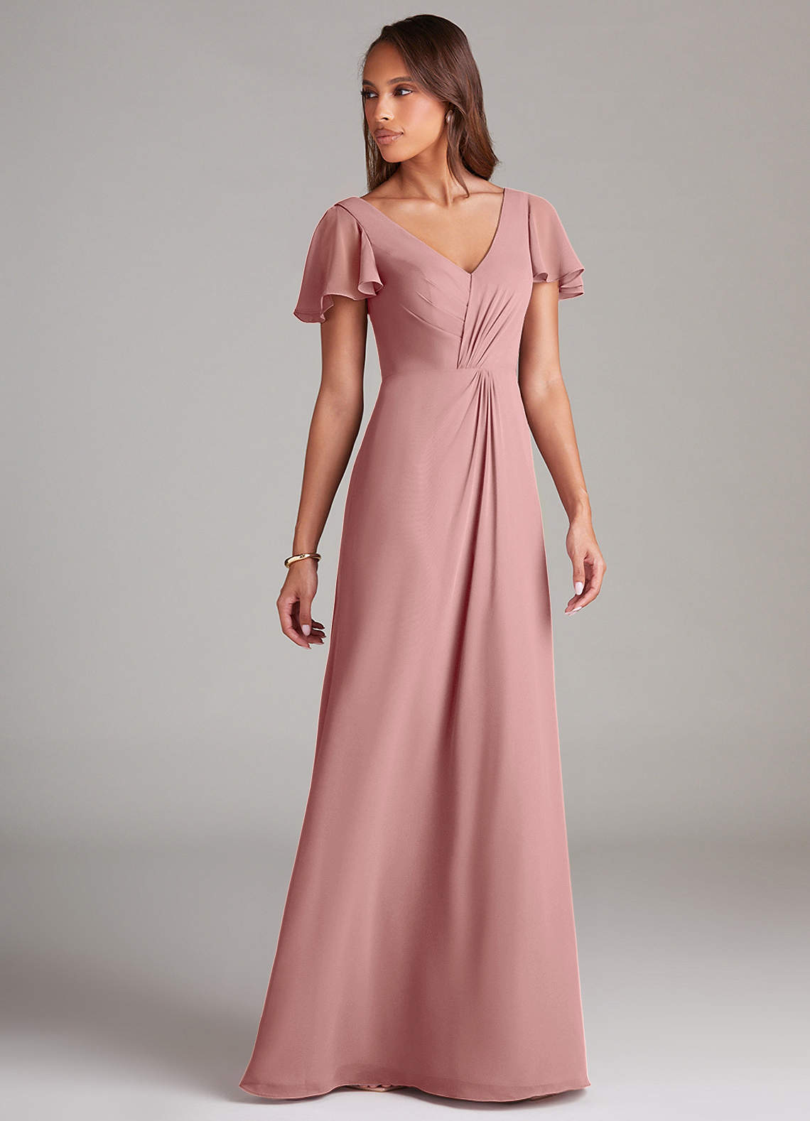 Azazie Soren Bridesmaid Dresses Dusty Rose A-Line Ruched Chiffon Dress image3