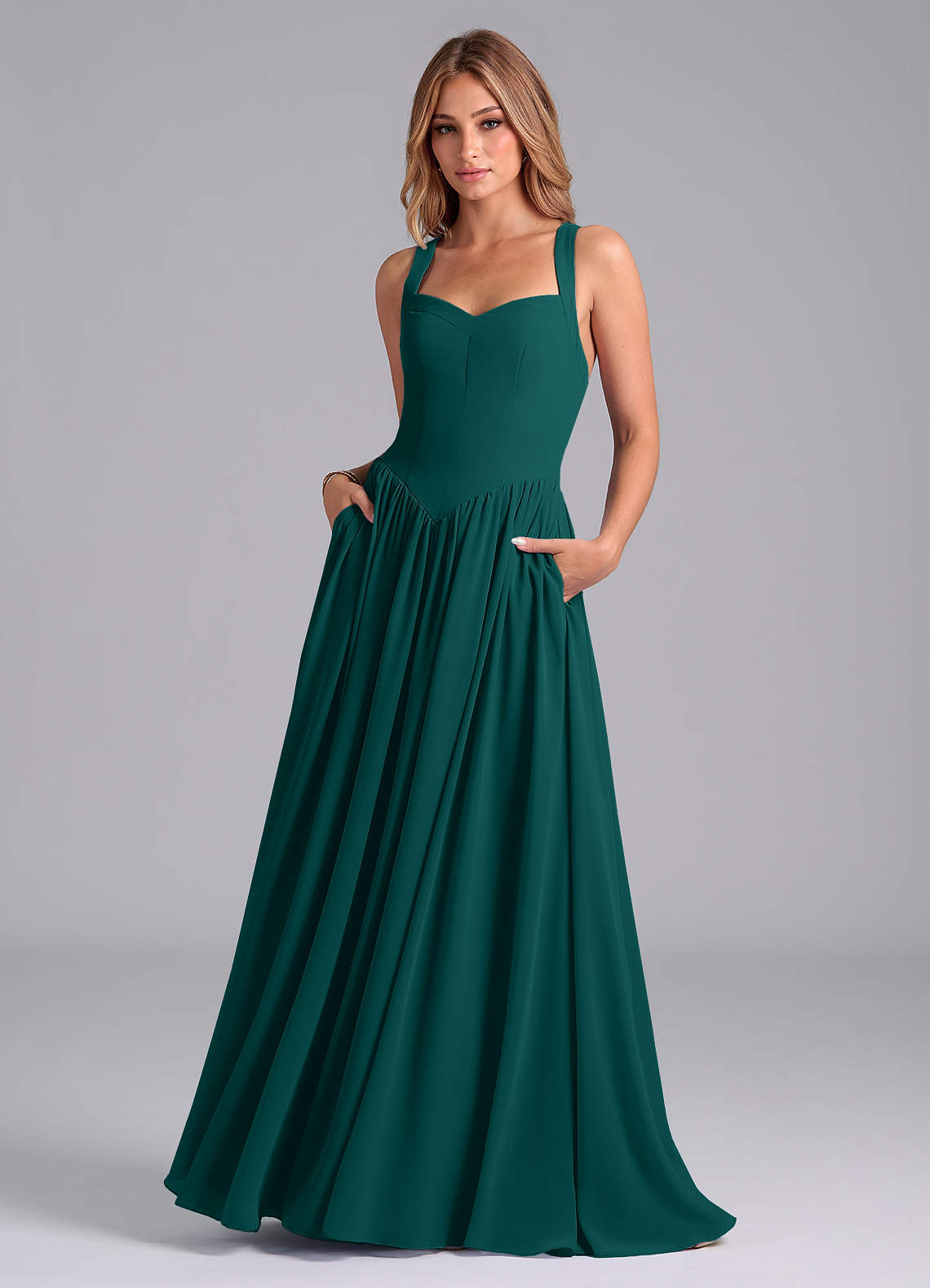 Azazie Francis Bridesmaid Dresses Peacock A-Line Corset Chiffon Dress image1