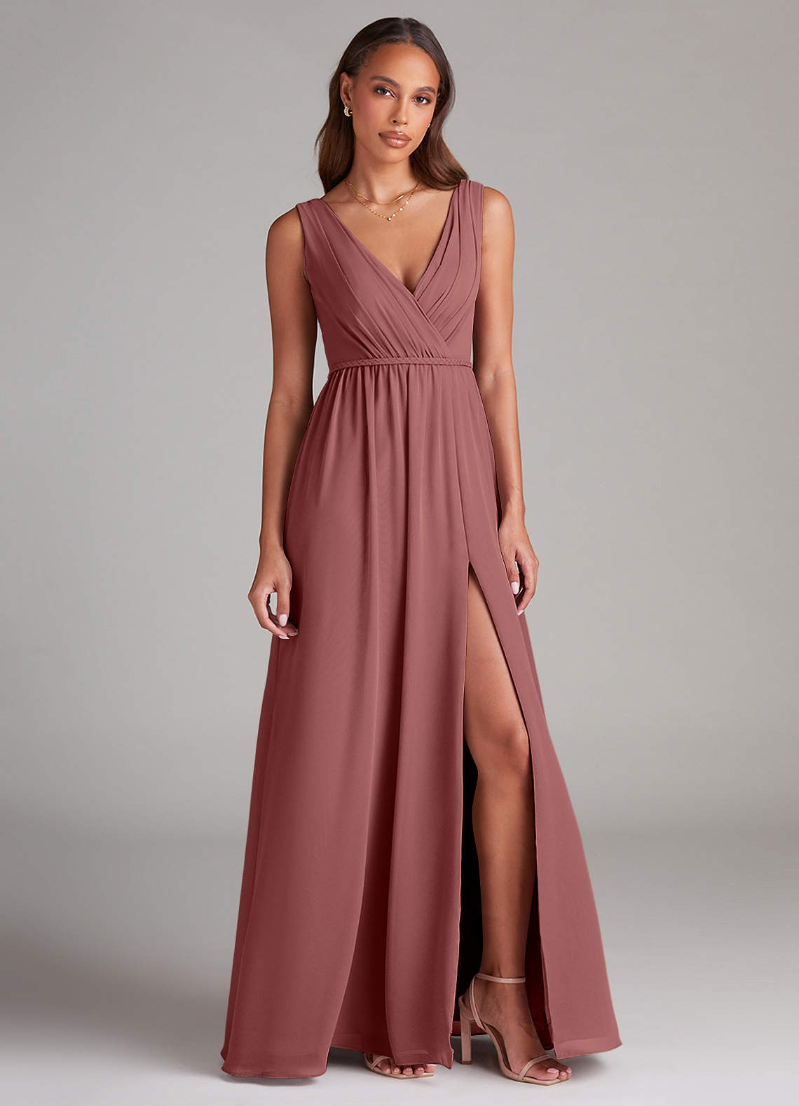 Azazie Tanicia Bridesmaid Dresses Amethyst A-Line Pleated Chiffon Dress image3