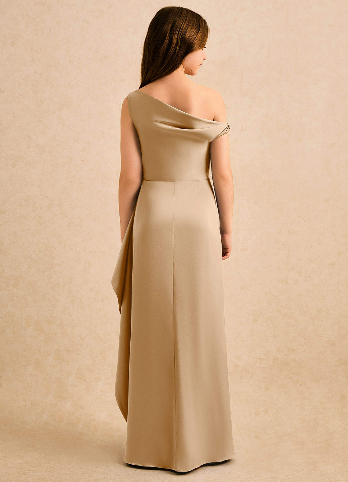 Azazie Avalia Girls Formal Finale sale Kolom Jurk van Stretch Satijn Off the Shoulder Goud image1