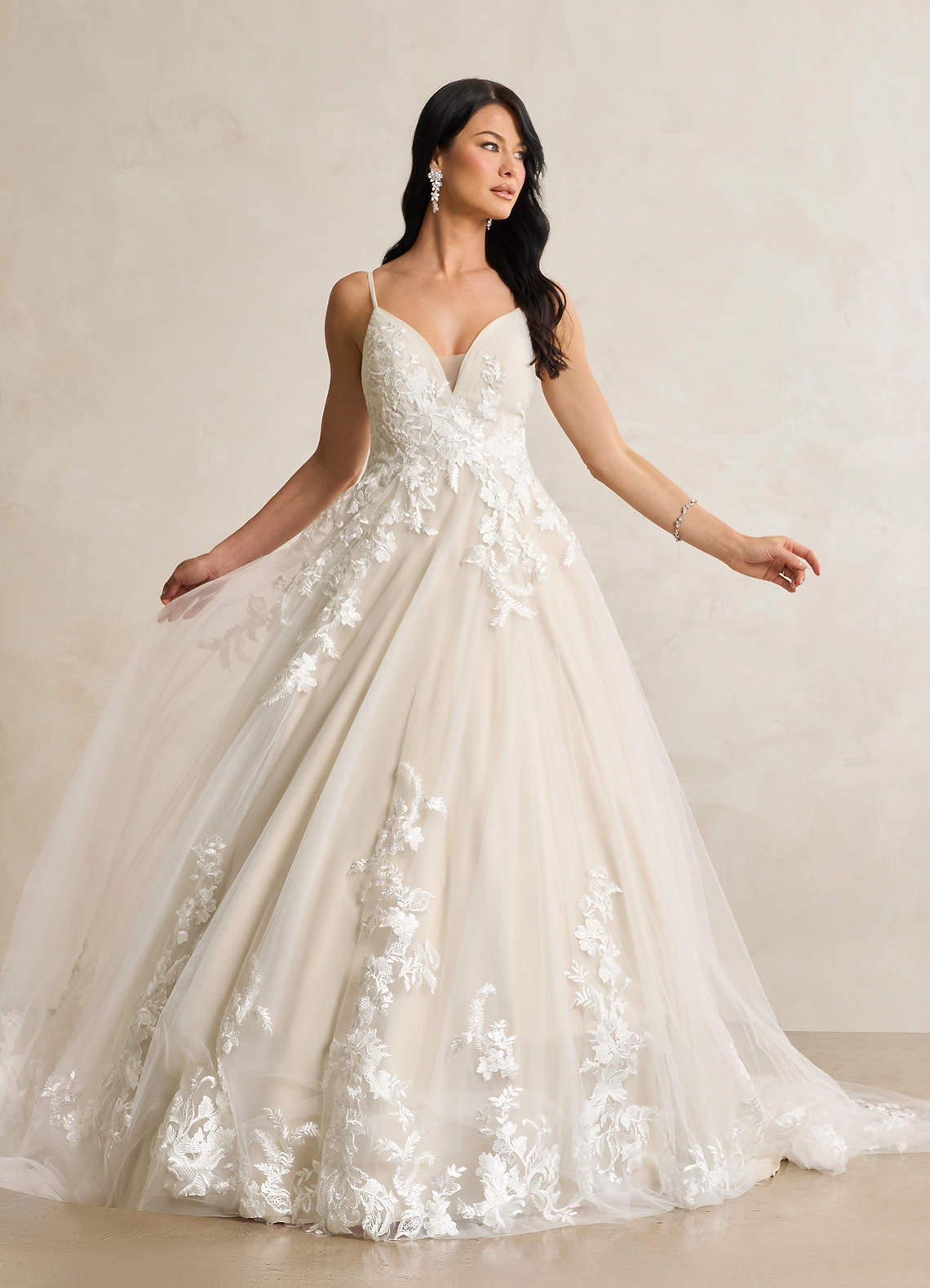 Azazie Rhodes Wedding Dresses Diamond White Champagne A-Line V-Neck Sequins Tulle Dress image2