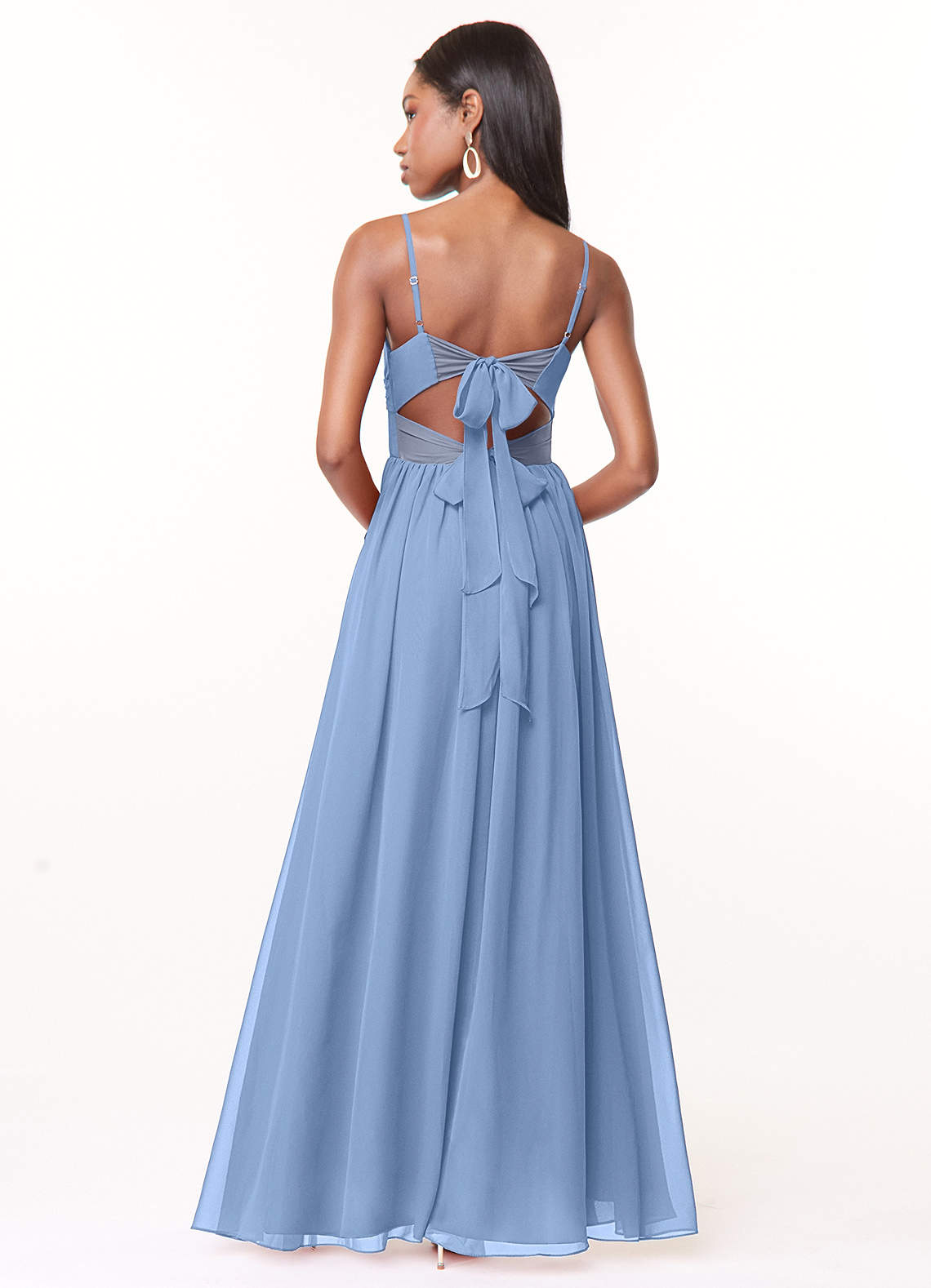 Azazie Zeya Bridesmaid Dresses Steel Blue A-Line V-Neck Pleated Chiffon Dress image2