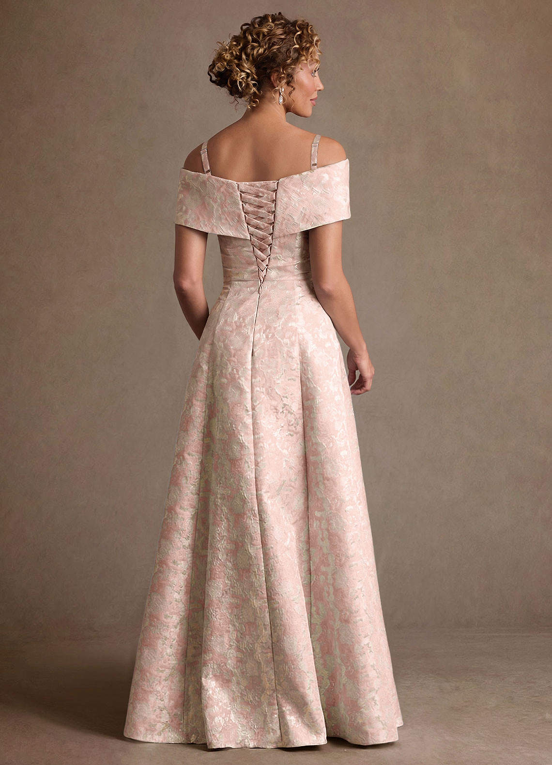 Azazie Harriett Klänningar till brudens mor Klä A-Line i Blommig Jacquard Av axeln Dammig Ros image3