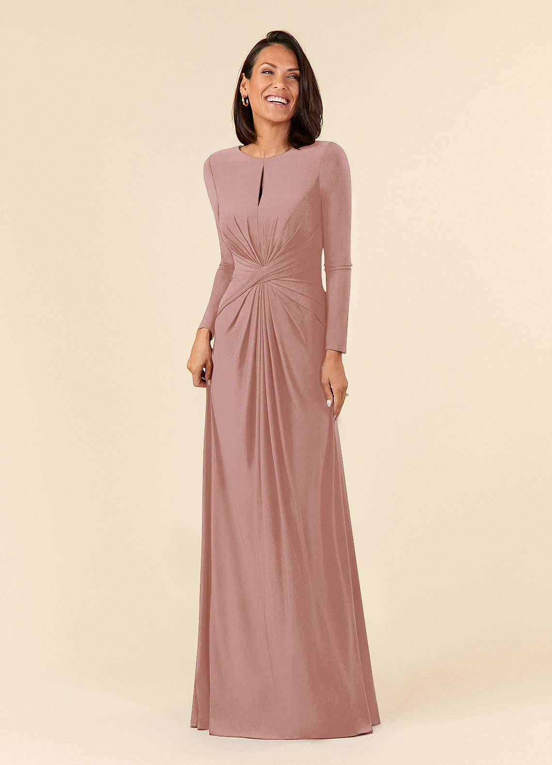 Azazie Natalya Mother of the Bride Dresses Dusty Rose A-Line Pleated Luxe Knit Dress image1
