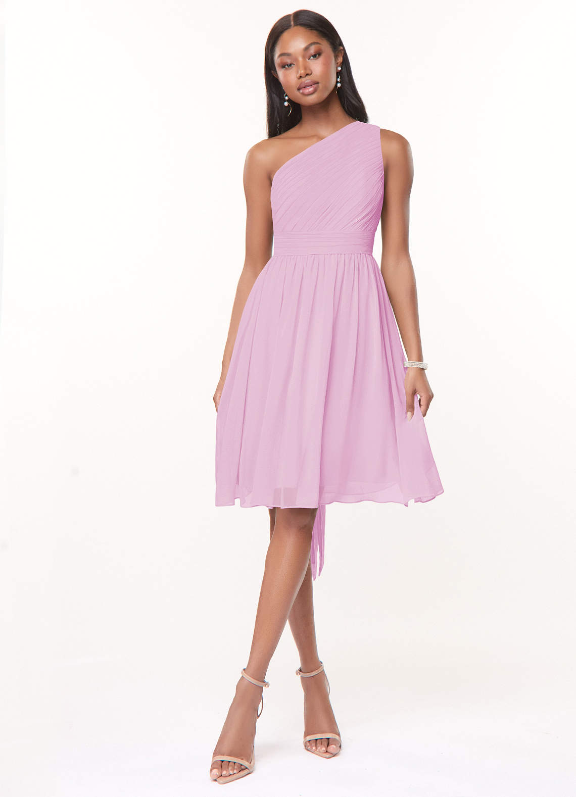 Azazie Katrina Bridesmaid Dresses Candy Pink A-Line One Shoulder Chiffon Dress image1