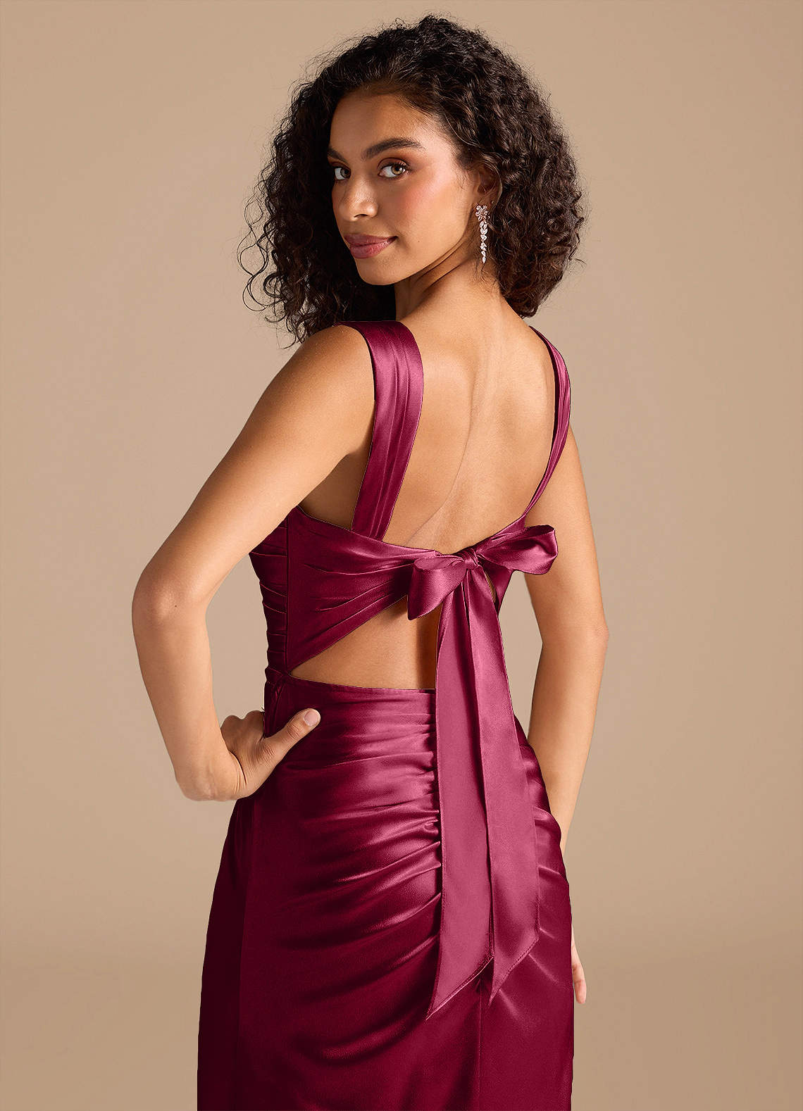 azazie maroon stretch satin dress Azazie Mermaid Halter Neck Floor-Length Stretch Satin Bridesmaid Dresses