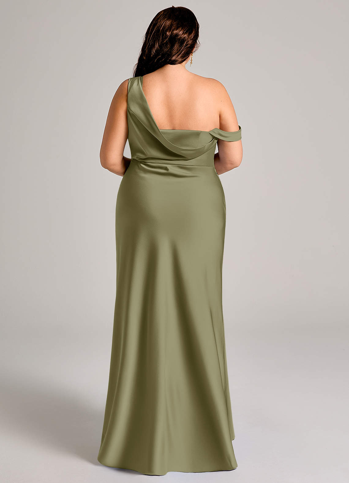 Azazie Madelyn Bridesmaid Dresses Pistachio Mermaid One Shoulder Stretch Satin Convertible Dress image15