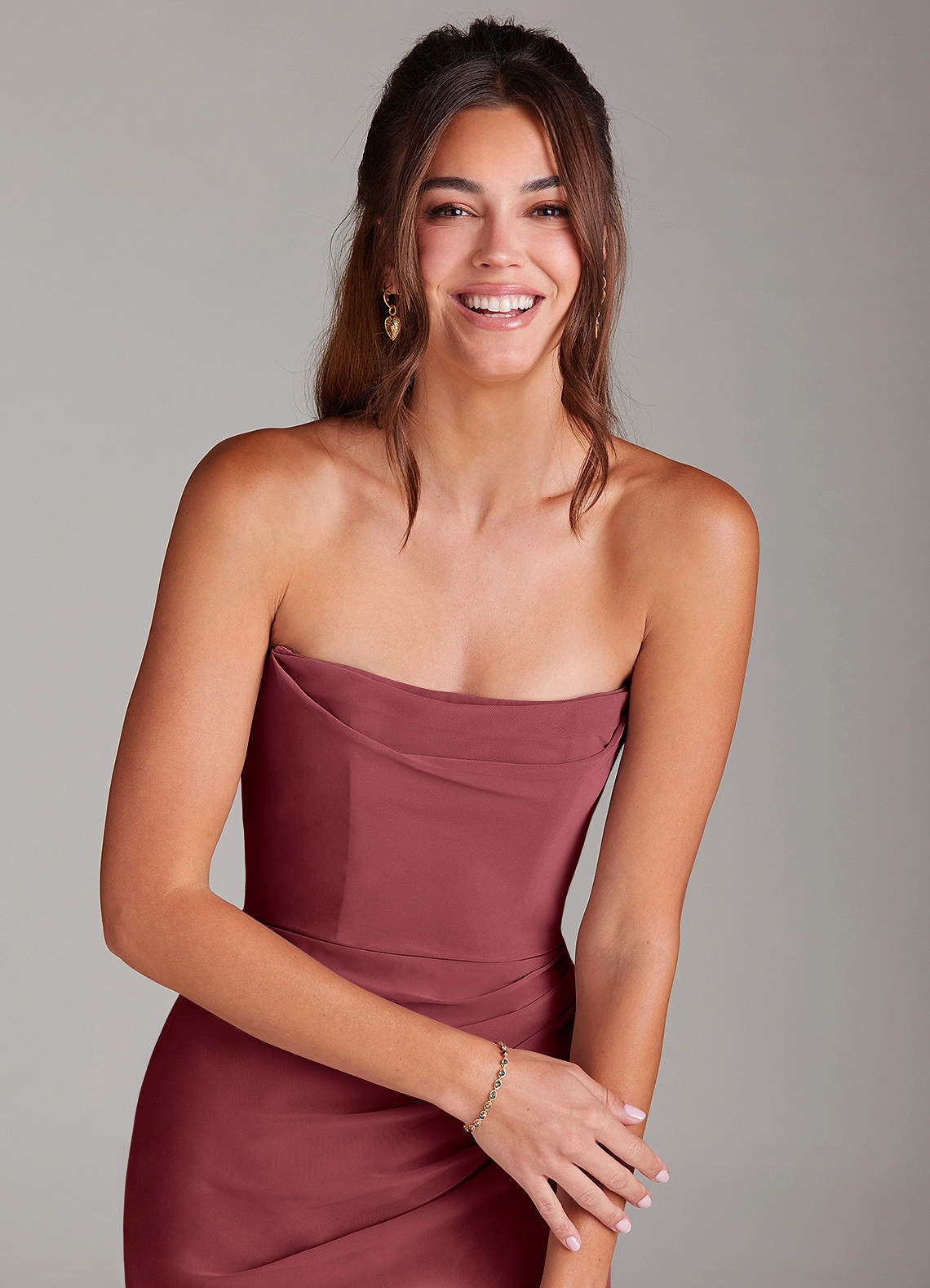 Azazie Leonis Bridesmaid Dresses Merlot Sheath Strapless Chiffon Convertible Dress image5