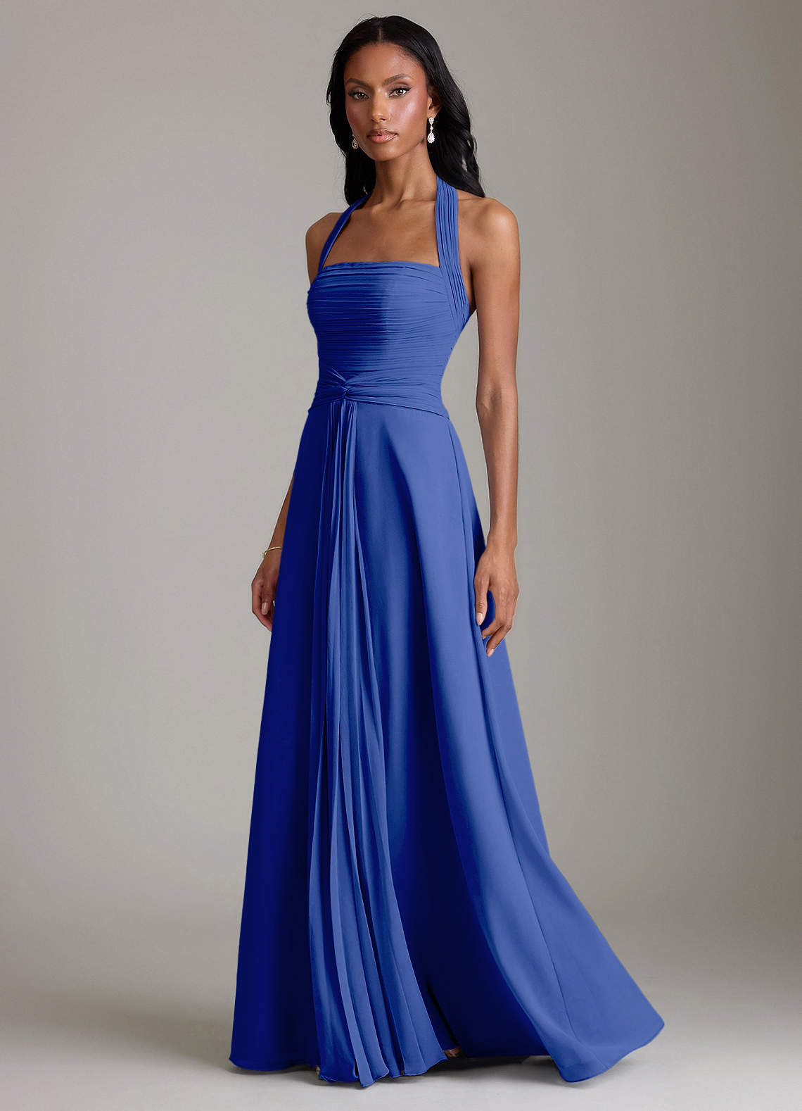 Azazie Clarisa Vestidos de damas de honor Vestido de Azul Real de Gasa de Corte en A con Plisado image5