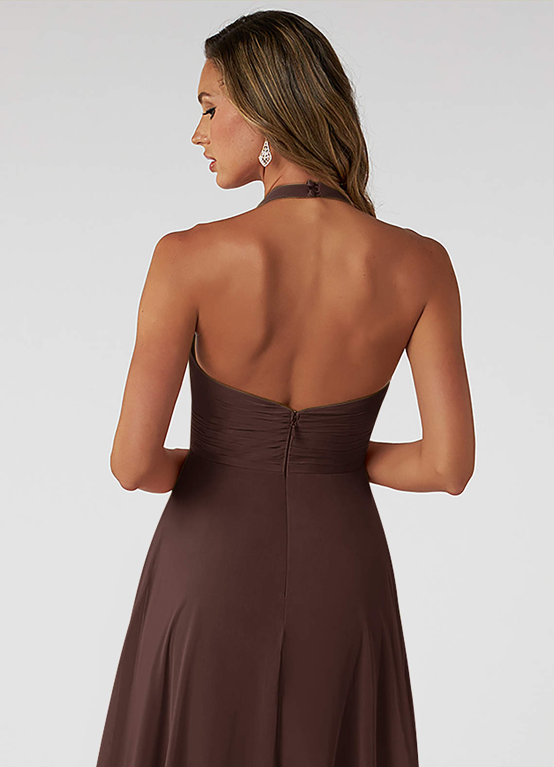 Azazie Tessie Bridesmaid Dresses Ganache A-Line V-Neck Pleated Chiffon Dress image3
