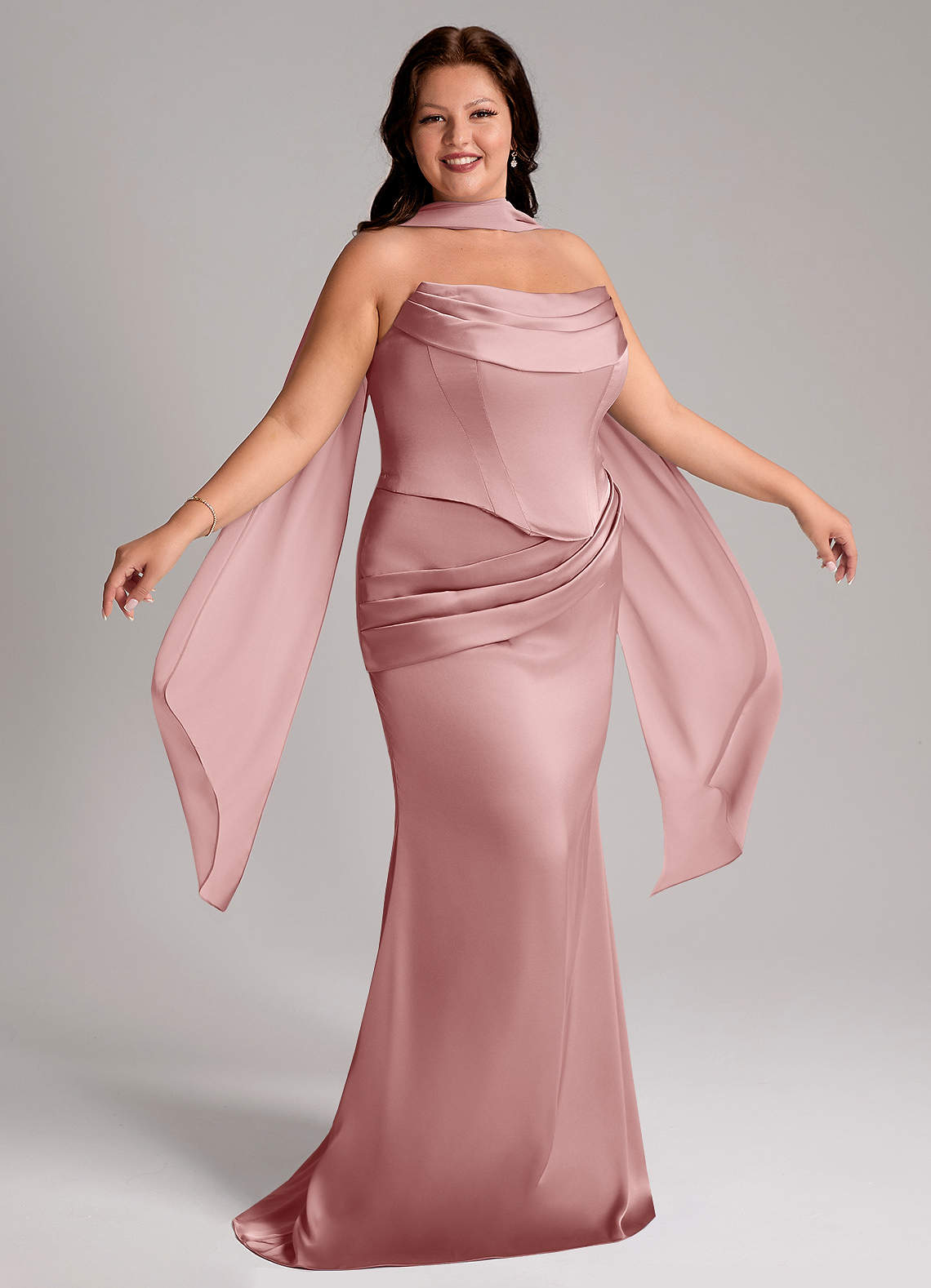 Azazie Sorrel Bridesmaid Dresses Dusty Rose Mermaid Strapless Stretch Satin Convertible Dress image8