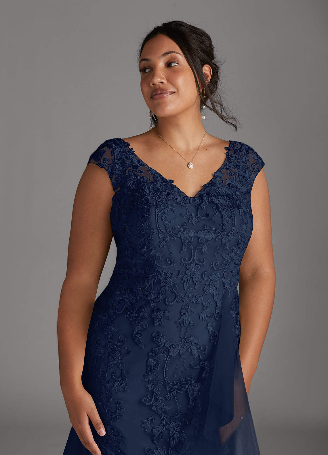 Azazie Melena Dark Navy Mermaid Lace Tulle Dress Ready to Ship