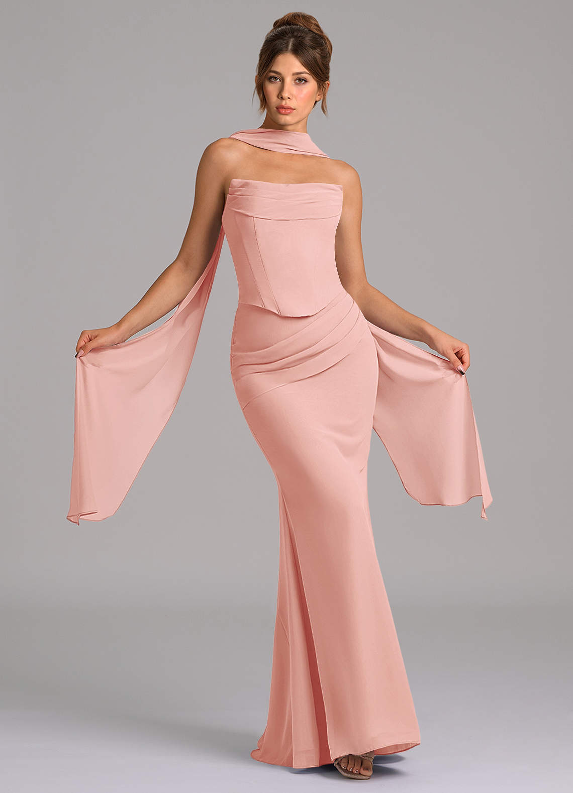 Azazie Sorrel Bridesmaid Dresses Rosette Mermaid Corset Chiffon Dress image1