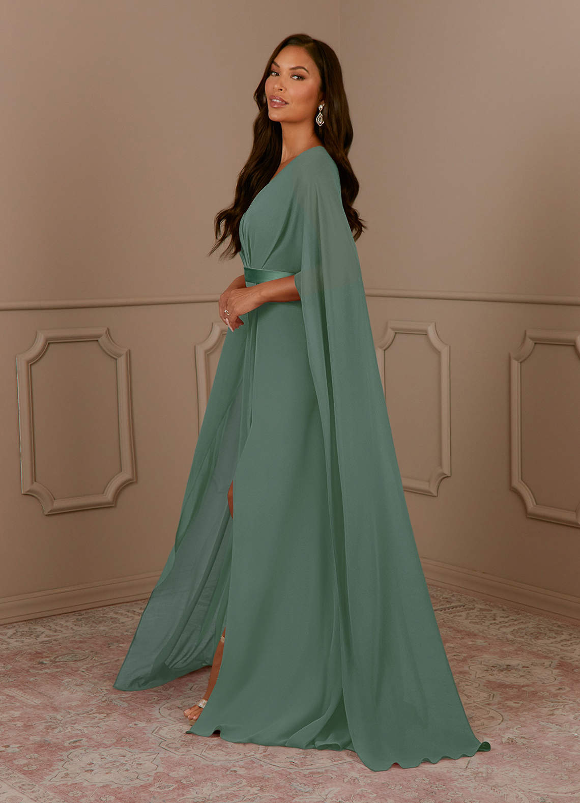 Eucalyptus A-Line Pleated Velvet Dress main image 1