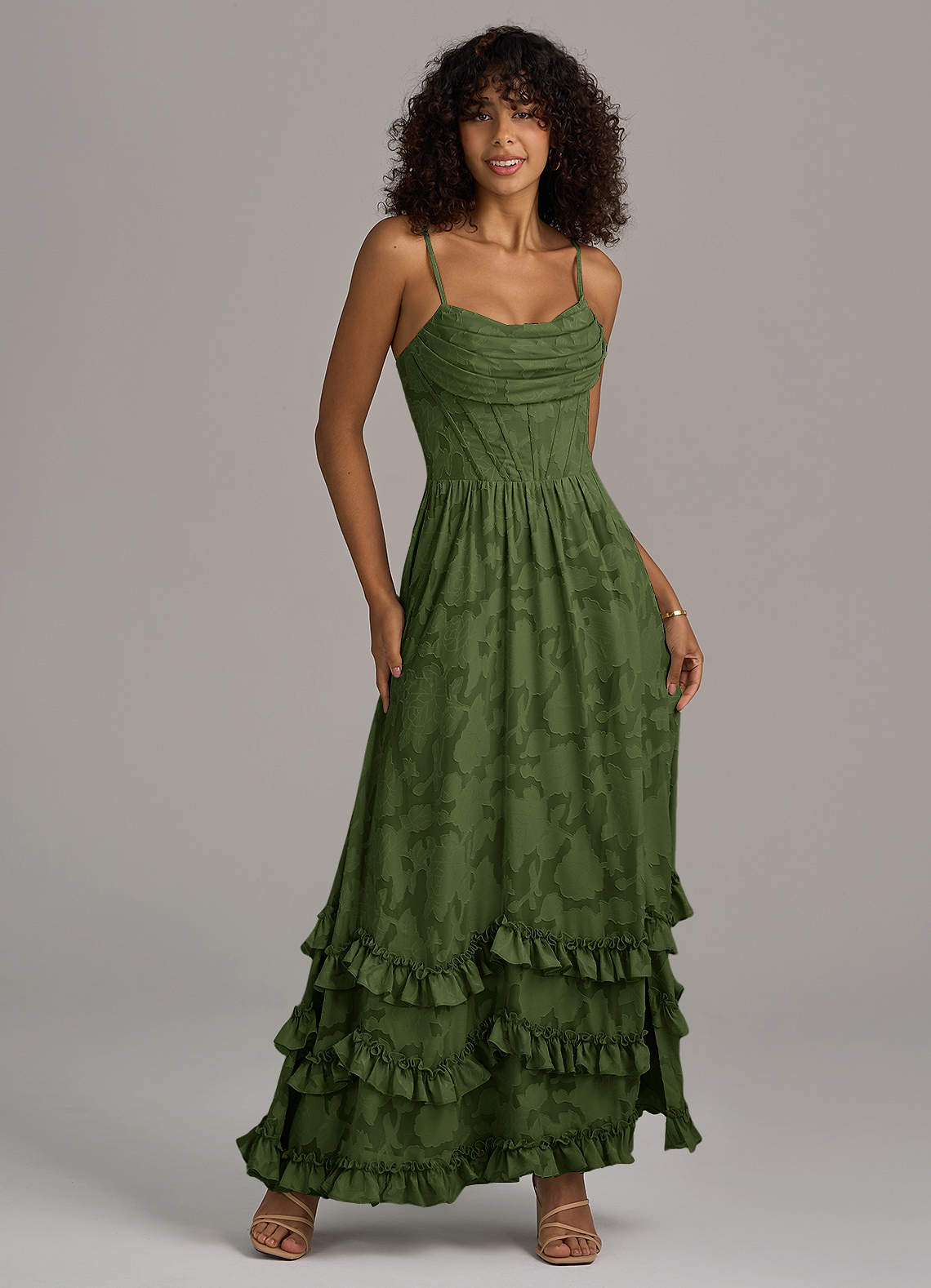 Azazie Lettie Bridesmaid Dresses Olive A-Line Corset Floral Burnout Dress image1
