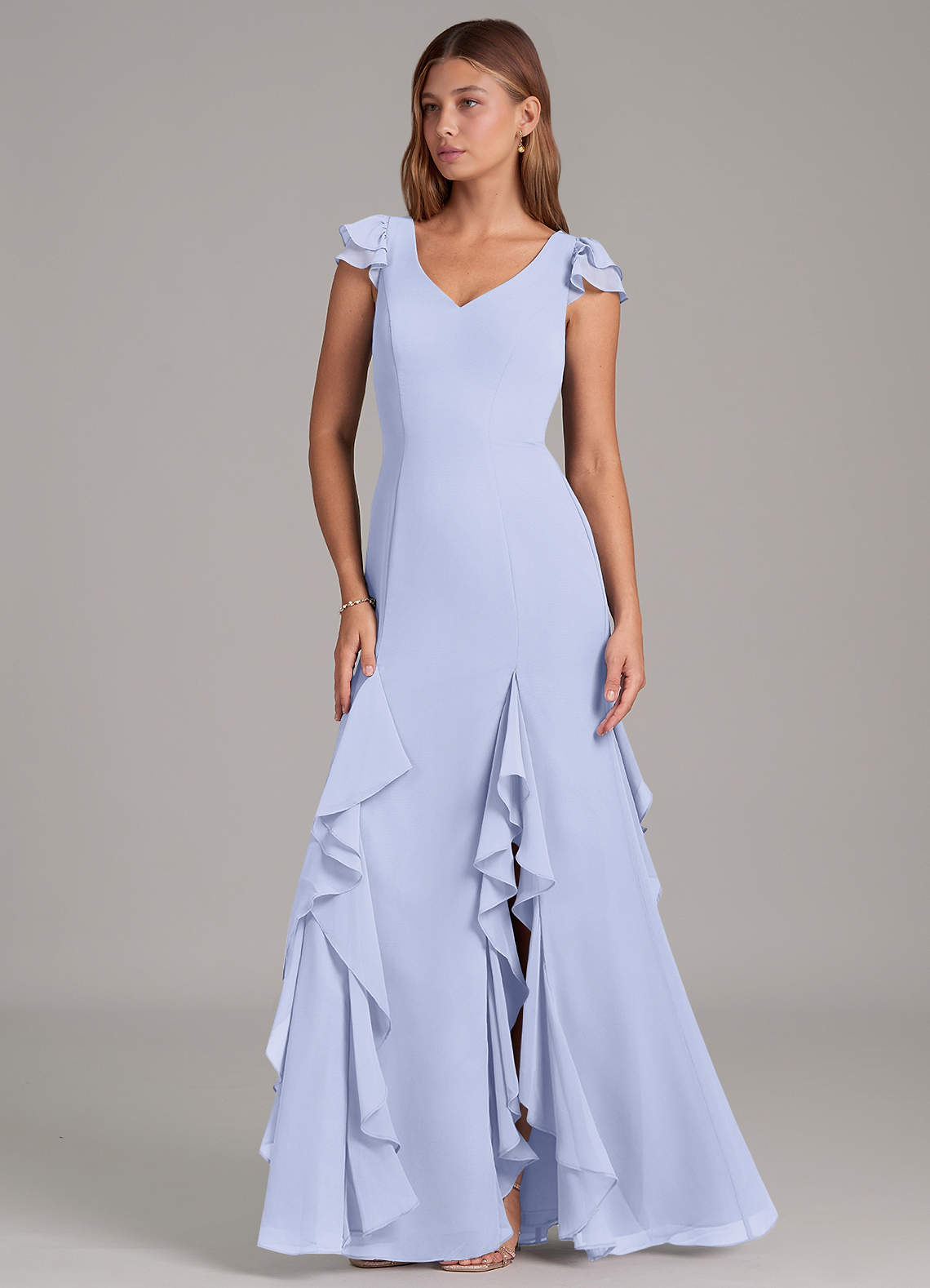 Azazie Nessa Robes de demoiselle d'honneur Robe Trapèze en Mousseline de soie Lavande image1