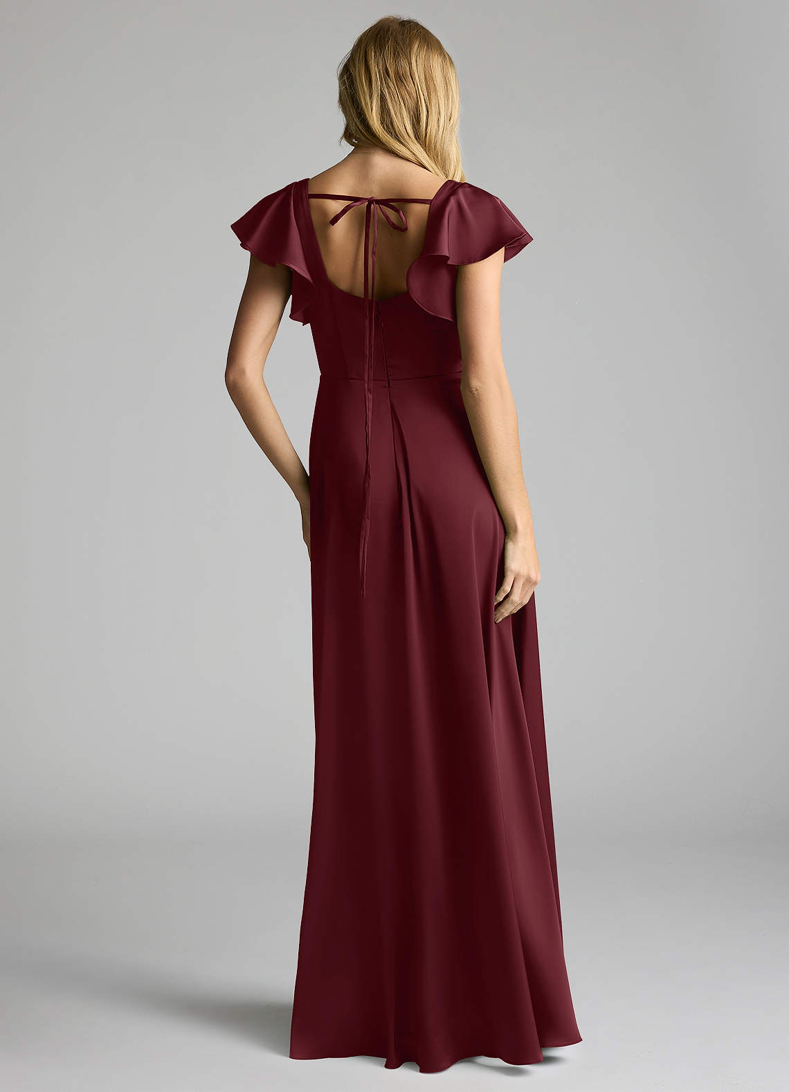 Azazie Bondi Vestidos de madrinha de casamento Vestido Cabernet de Cetim elástico de Linha A com Arco image3