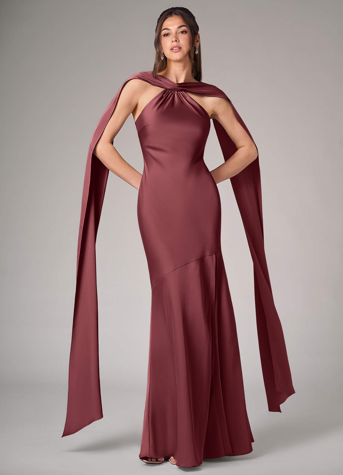 Azazie Kinsley Bridesmaid Dresses Merlot Mermaid Side Slit Stretch Satin Dress image1