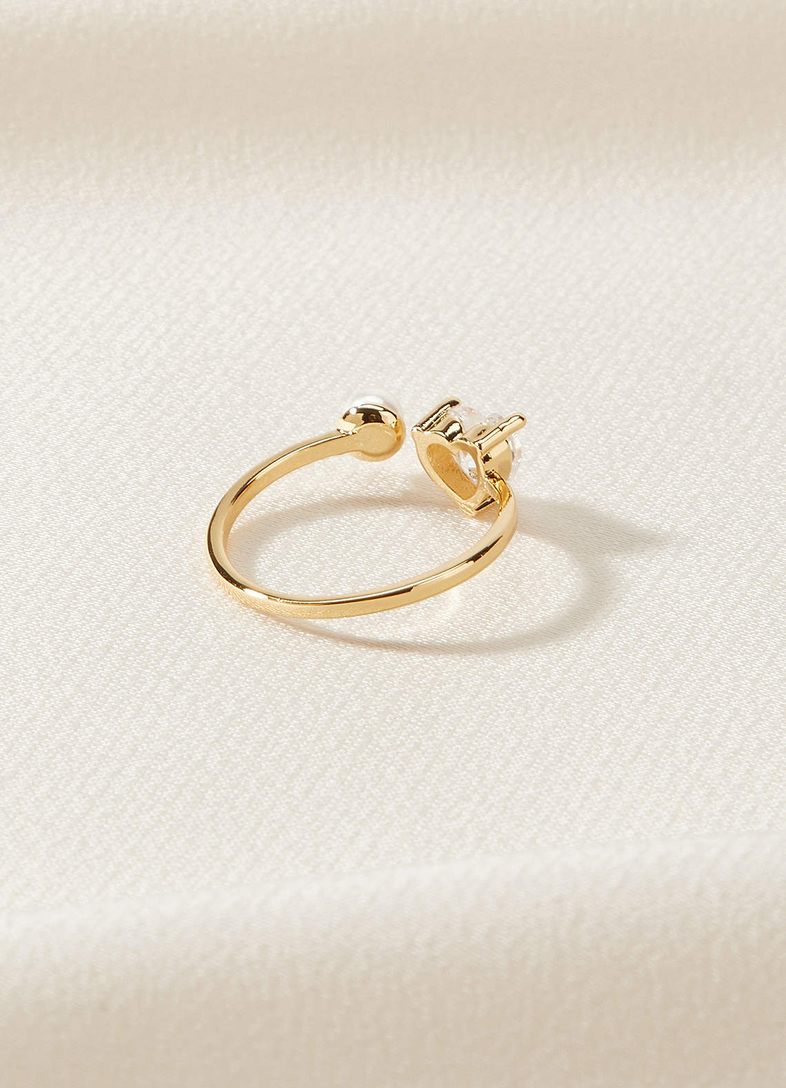 front Pearl and Heart Stone Open Ring