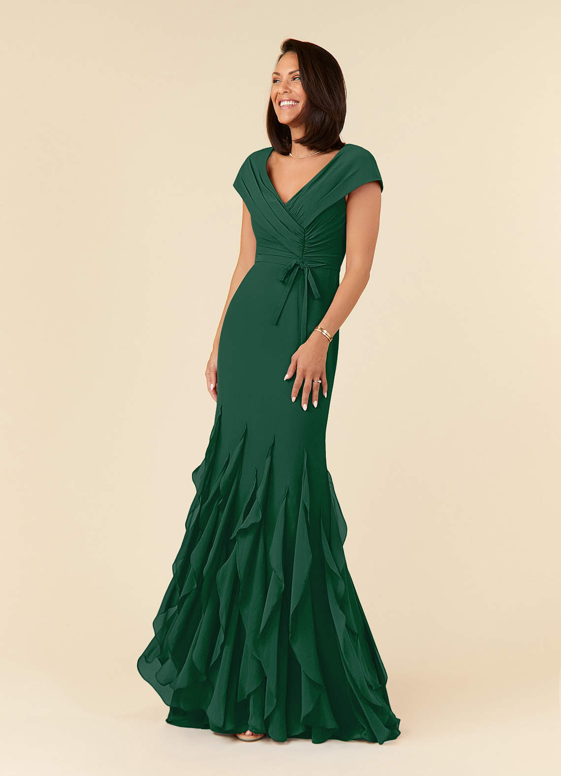 Azazie Bailora Mother of the Bride Dresses Dark Green Mermaid Ruched Chiffon Dress image1