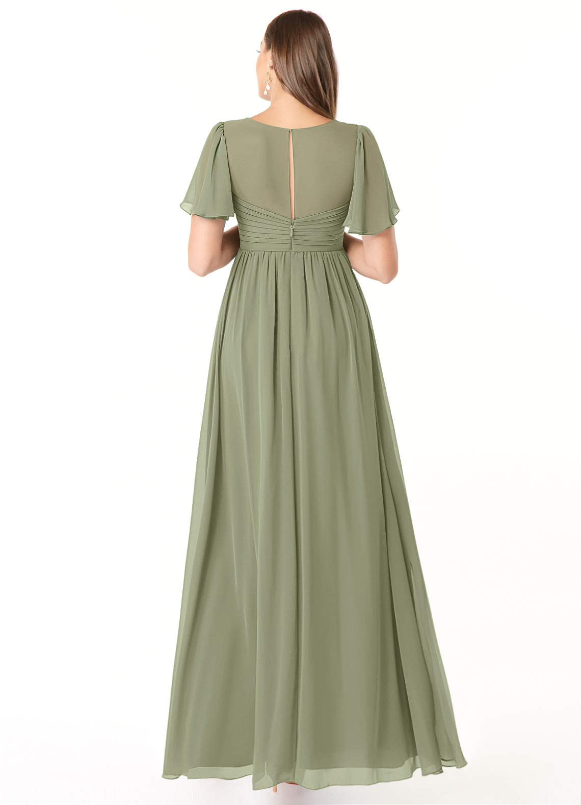 Azazie Verna Kleider zum Anprobieren zu Hause A-Linie V-Hals Gerüscht Chiffon Bodenlänge Kleid image1