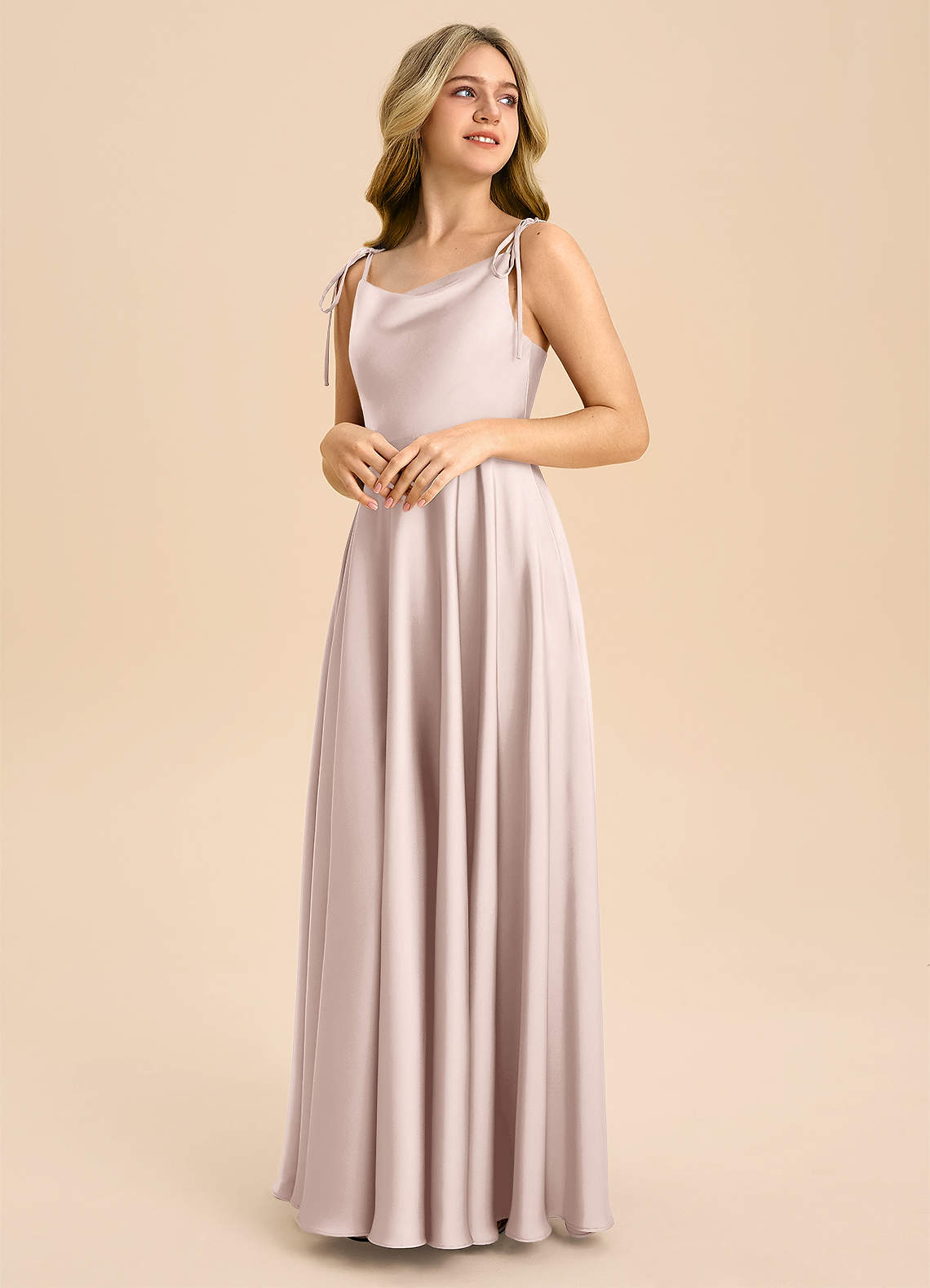 Azazie Popsy Junior Linia A Ukłon Satyna elastyczna Długość podłogi Młodsza druhna Sukienka image3