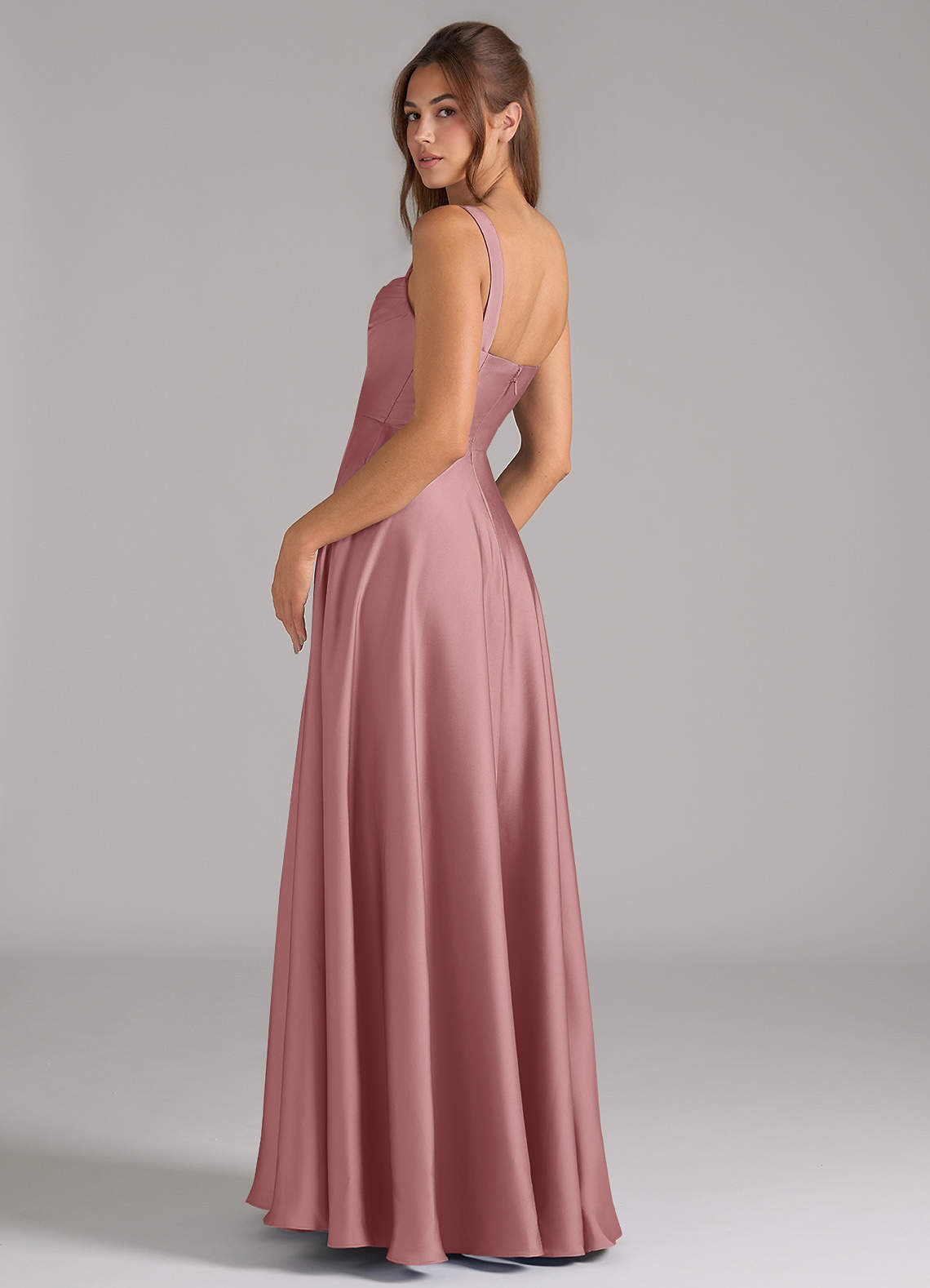 Azazie Shaude Bridesmaid Dresses Dusty Rose A-Line Pleated Stretch Satin Dress image6