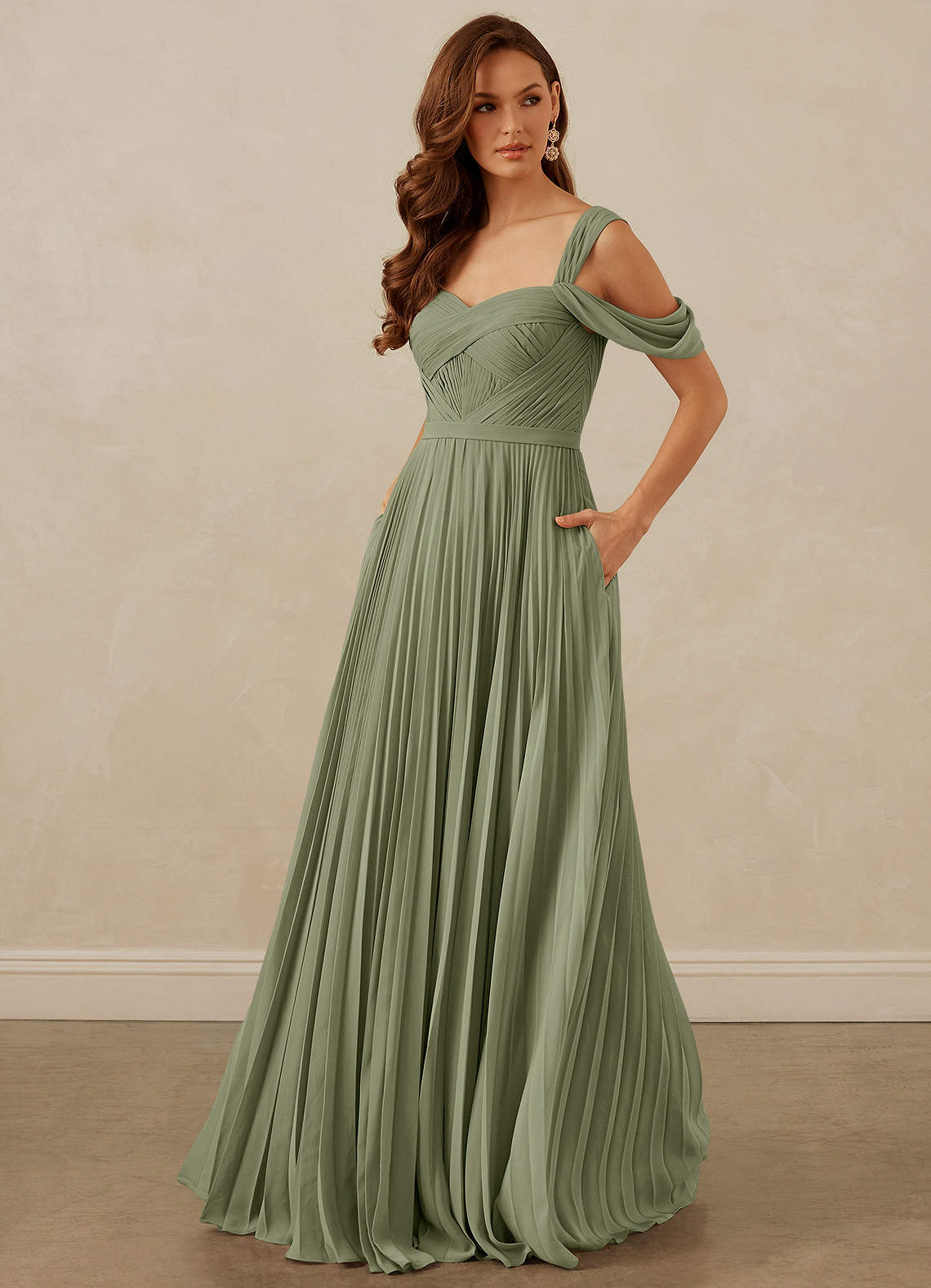 Christian Siriano Bridal for Azazie 1013 Bridesmaid Dresses Pistachio A-Line Off the Shoulder Chiffon Dress image1