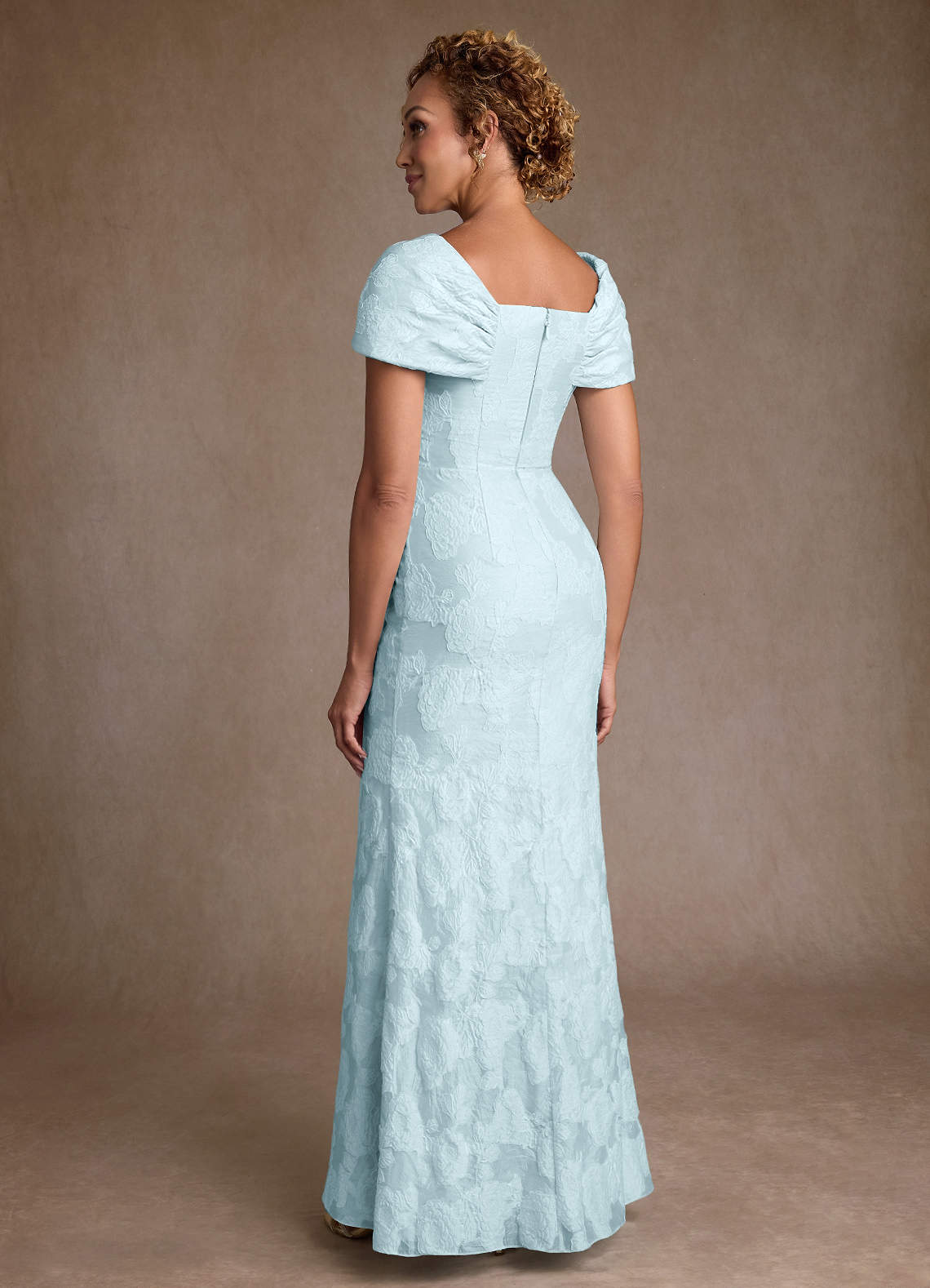 Azazie Amallia Mother of the Bride Dresses Pale Blue Jacquard Mermaid Off the Shoulder Floral Jacquard Dress image1