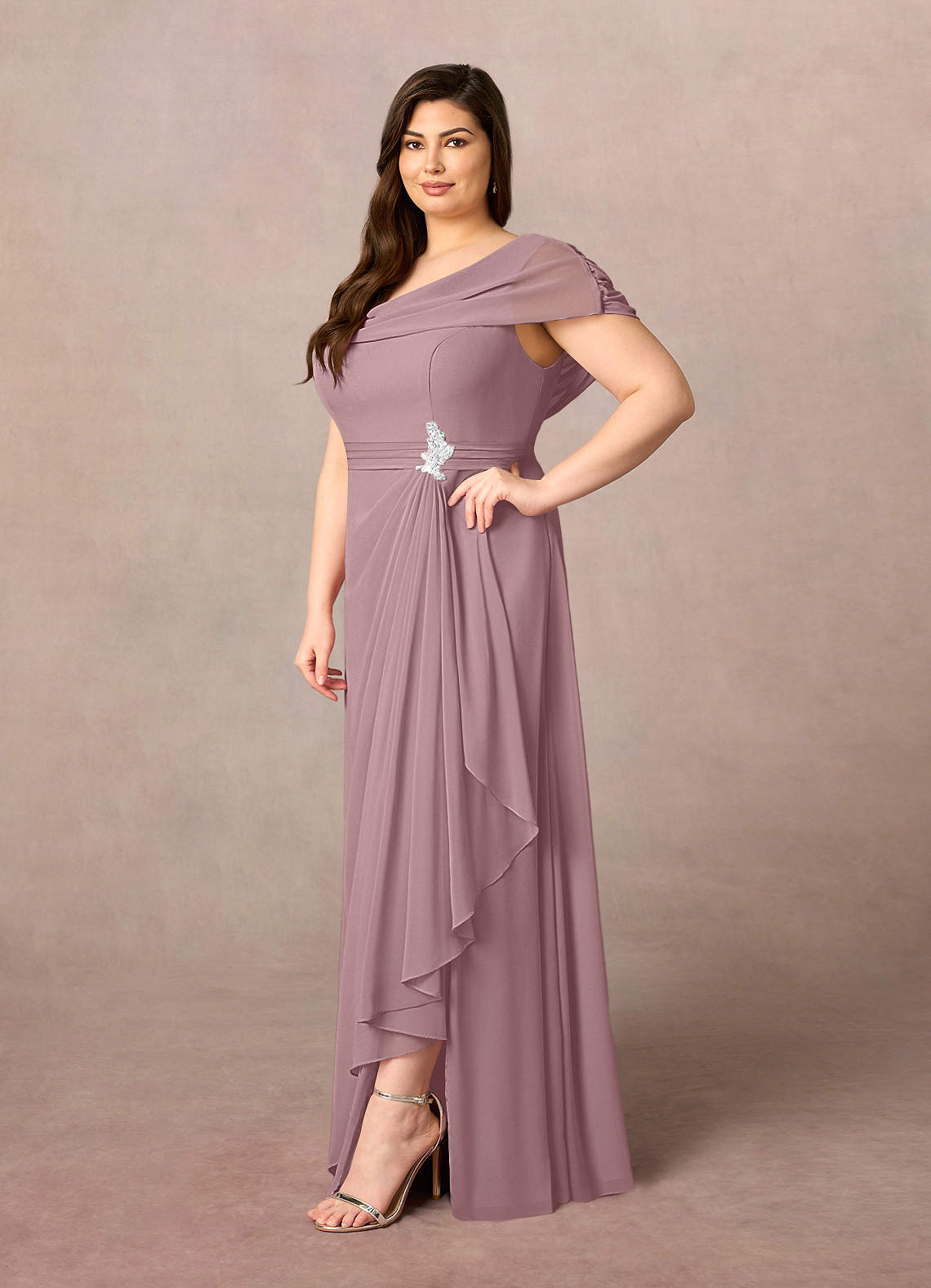 Azazie Mary Mother of the Bride Dresses Dusty Rose A-Line Side Slit Chiffon Dress image6