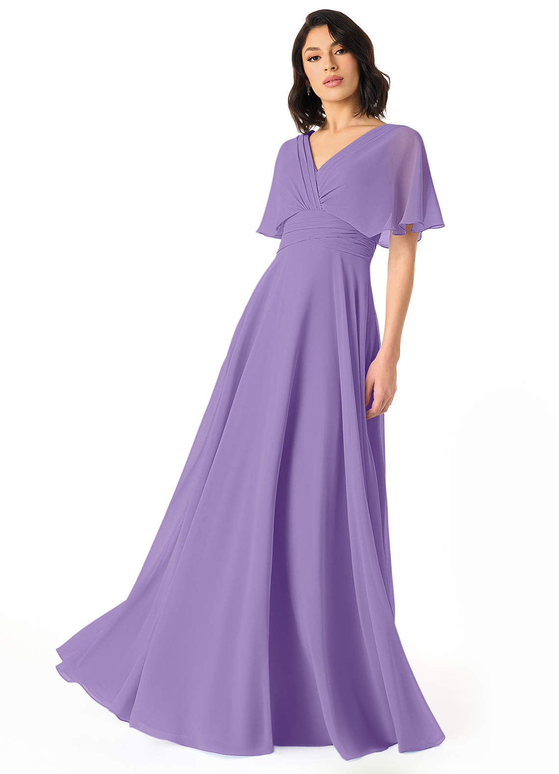 Azazie Pamela Brautjungfernkleider A-Linie V-Hals Gefaltet Chiffon Kleid Tahiti image1