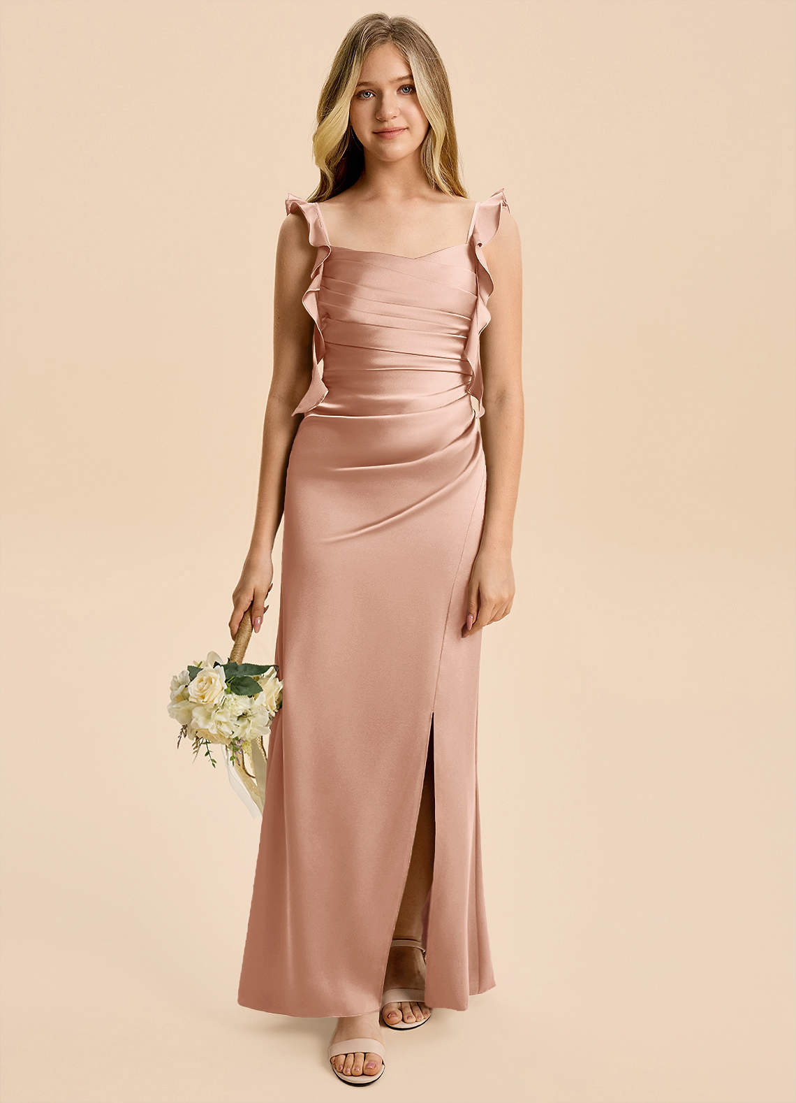 rose gold junior prom dresses V Neck Rose Gold Ruffle Prom Dresses, Rose Gold Ruffle Long Formal Gra –  Lwt Dress