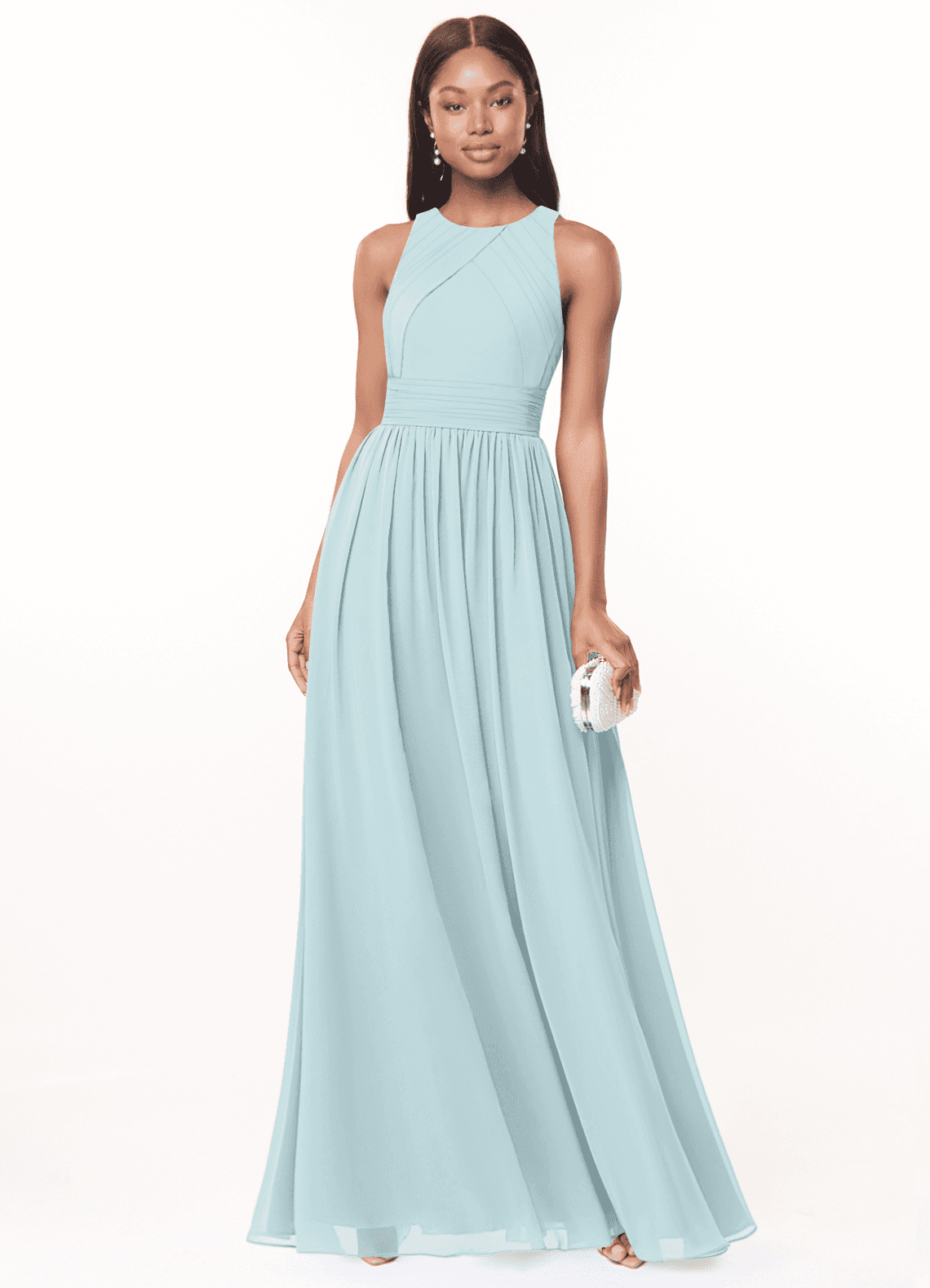 Azazie Harper Bridesmaid Dresses Mist A-Line Pleated Chiffon Dress image1