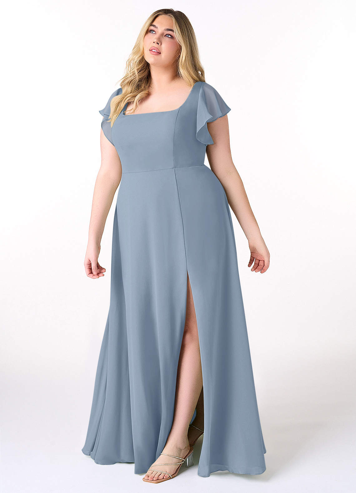 Azazie Bondi Bridesmaid Dresses Dusty Blue A-Line Ruffled Chiffon Dress image8