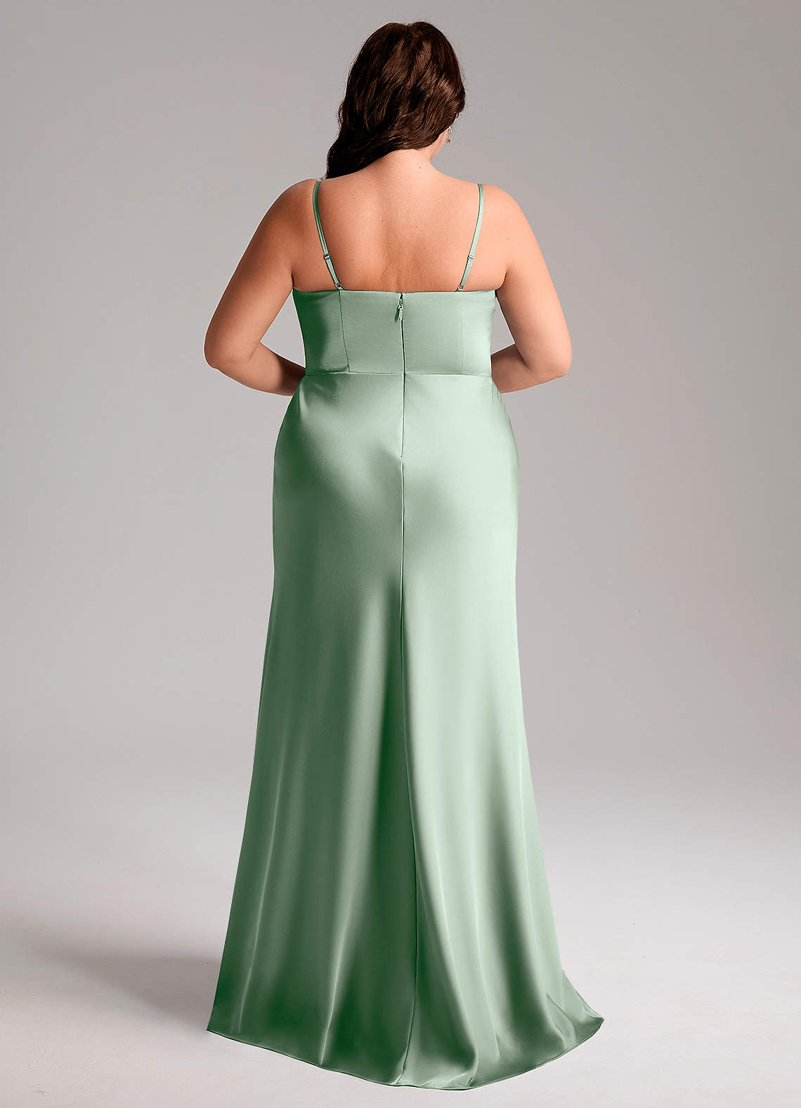 Azazie Lidia Vestidos de madrinha de casamento Vestido Agave de Cetim elástico de sereia com Fenda Lateral image1