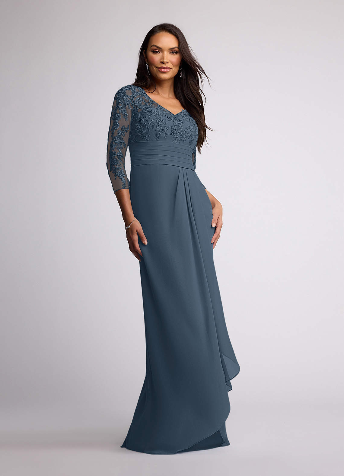 Azazie Joan Mother of the Bride Dresses Neptune Sheath V-Neck Lace Chiffon Dress image1