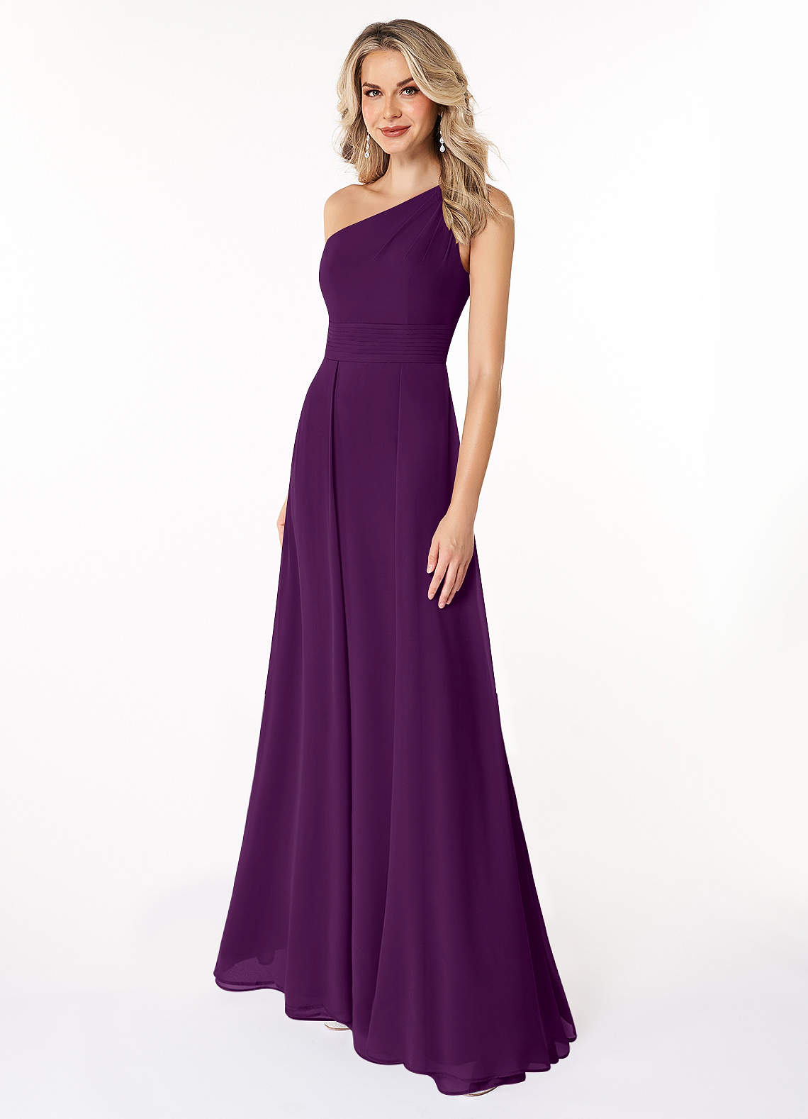 Azazie Dallas Brautjungfernkleider A-Linie One-Shoulder Chiffon Kleid Traube image1