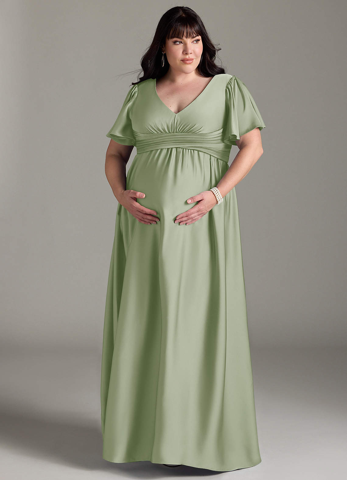 Azazie Verna vestidos de dama de honor de maternidad Vestido de Corte En A Volante Hasta el suelo Satén Elástico image12