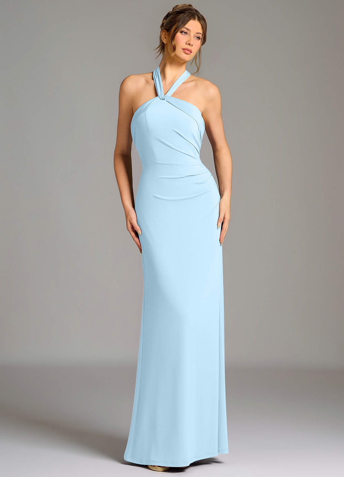 pale blue jersey dress Sheer-Back Long Jersey Prom Dress with Corset Cloud Blue / 00