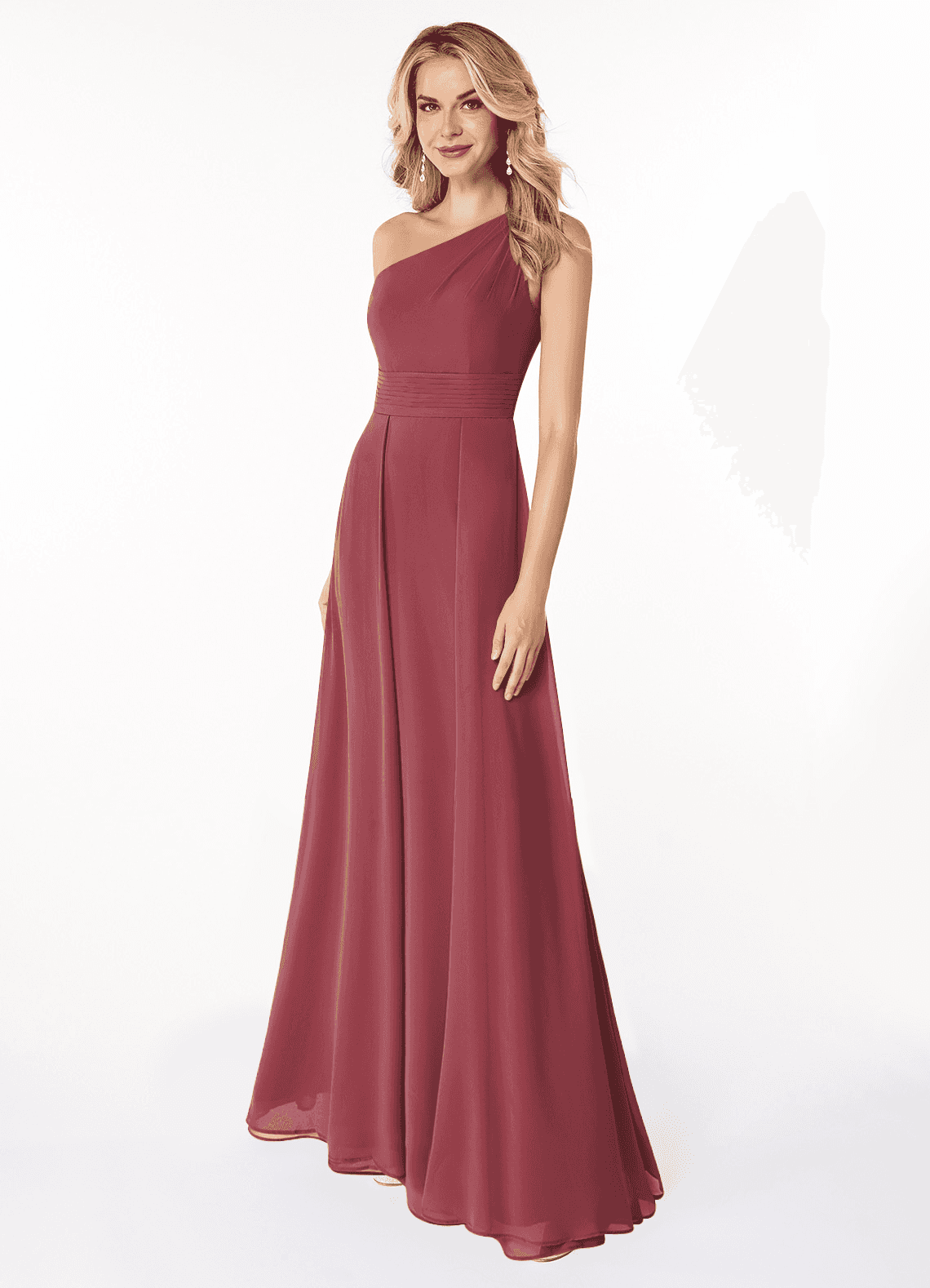 Azazie Dallas Bridesmaid Dresses Merlot A-Line One Shoulder Chiffon Dress image1