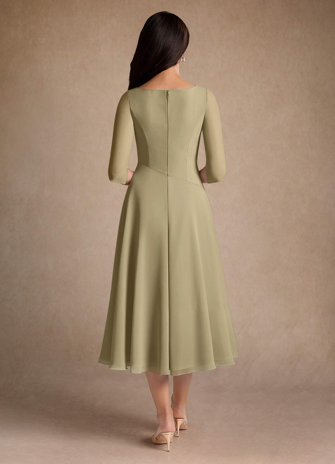 Azazie Durant vestidos de madre de la novia Vestido de Musgo Verde de Gasa de Corte En A con Plisado image2