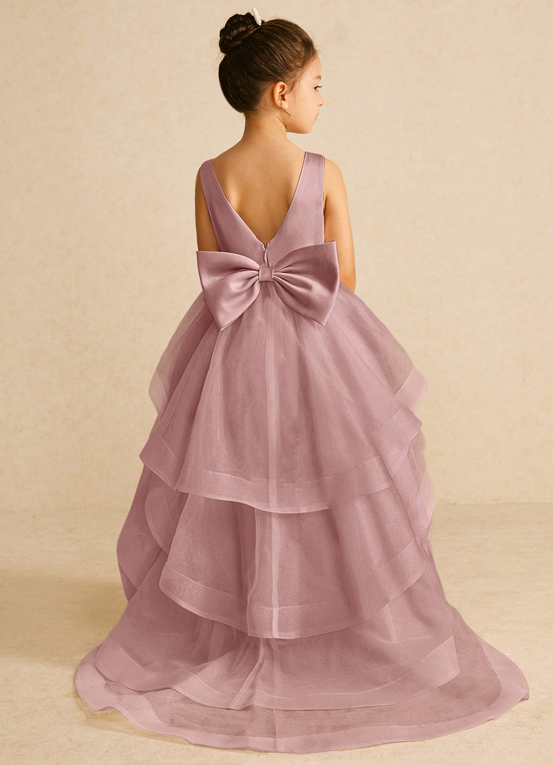 Azazie Pumpkin Flower Girl Dresses Dusty Rose A-Line Convertible Tulle Dress image1